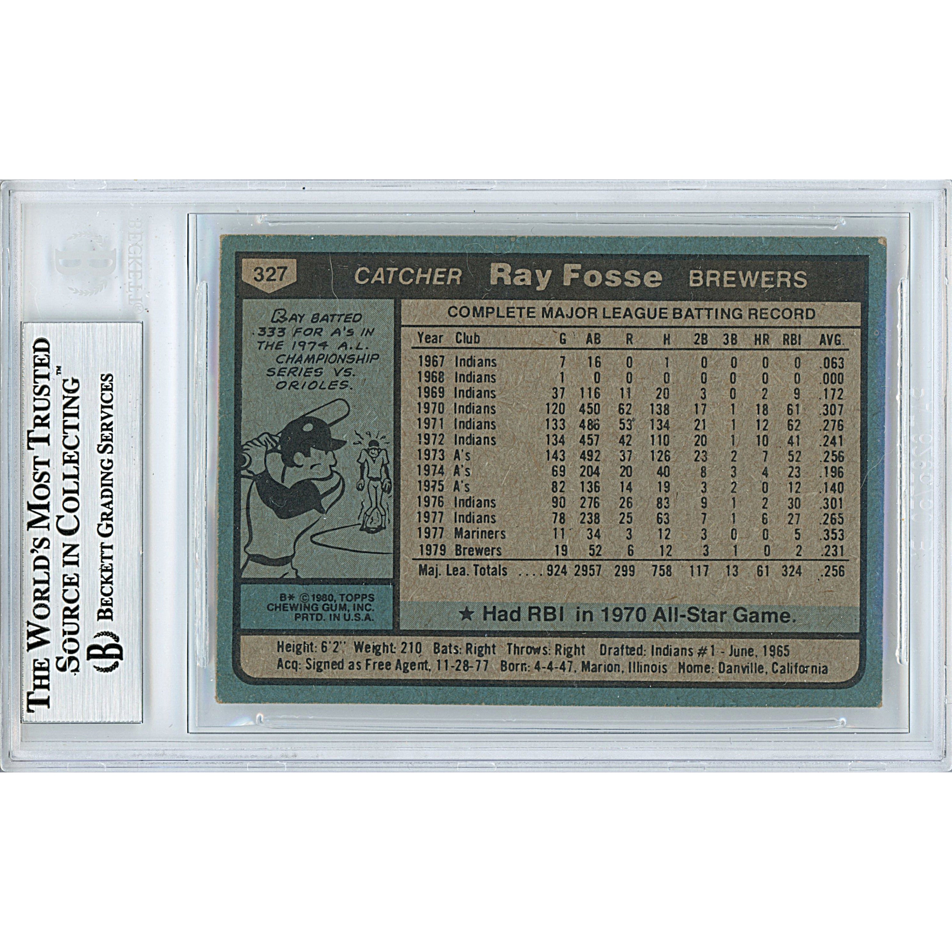 Ray Fosse signed trading card – signature close-up – Beckett COA