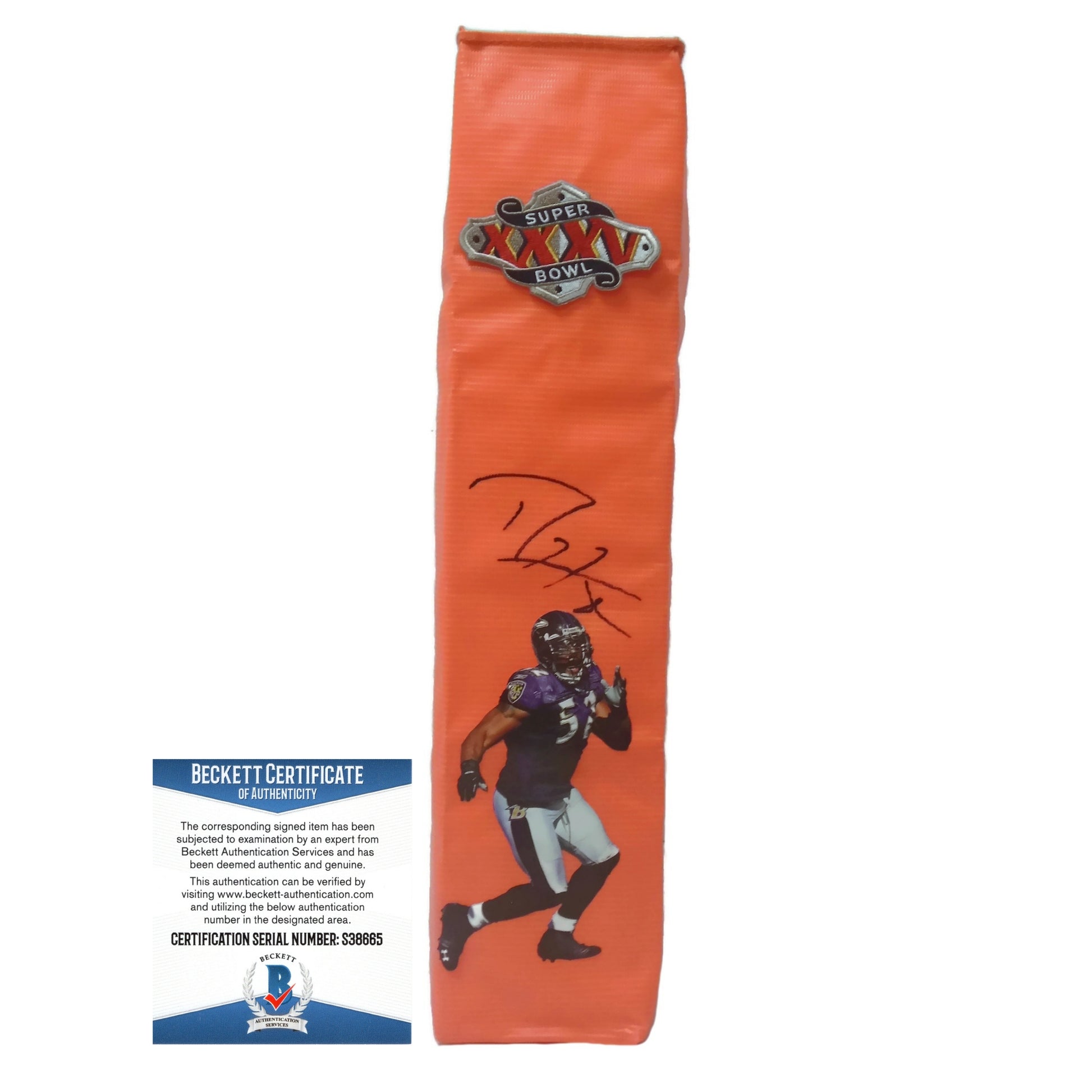 Football End Zone Pylons-Autographed - Ray Lewis Signed Baltimore Ravens Football Pylon Proof Photo Beckett BAS Authentication 101