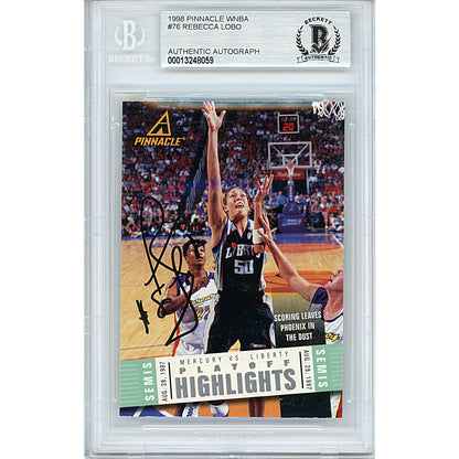 Basketballs- Autographed- Rebecca Lobo Signed New York Liberty 1998 Pinnacle WNBA Basketball Card Beckett BAS Slabbed 00012348059 - 101