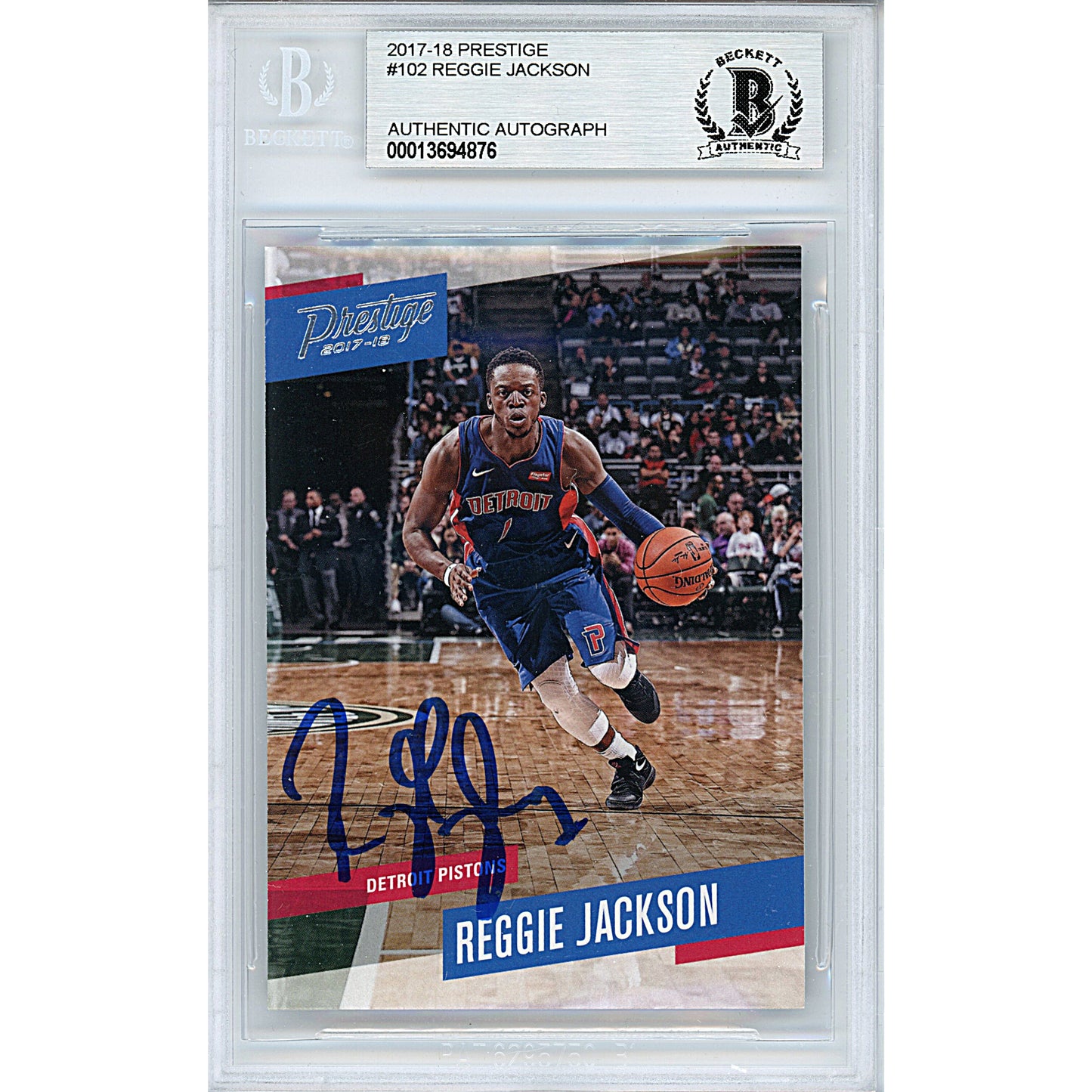 Basketballs- Autographed- Reggie Jackson Signed Detroit Pistons 2017-2018 Panini Prestige Basketball Card Beckett BAS Slabbed 00013694876 - 101