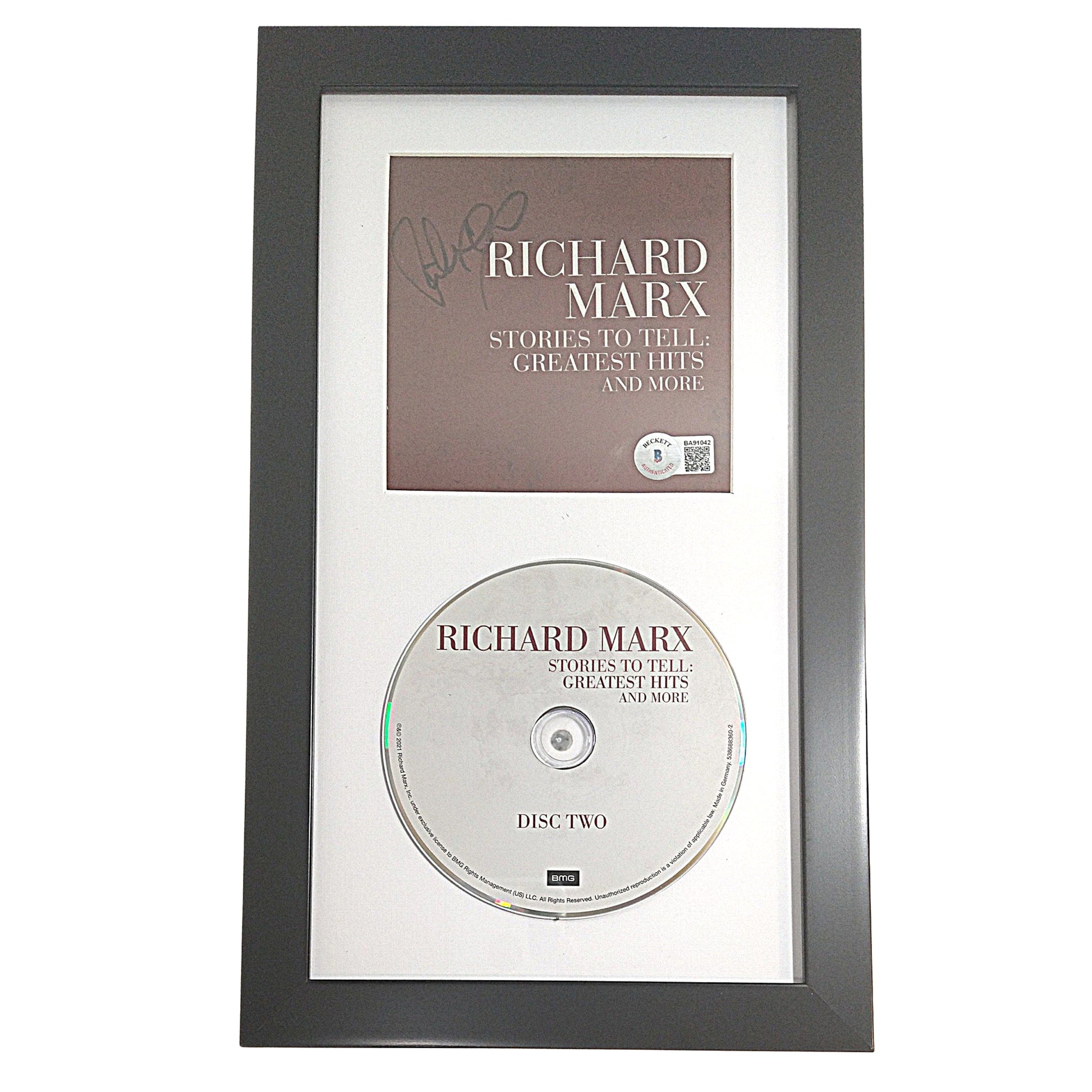Music- Autographed- Richard Marx Signed Stores To Tell Greatest Hits and More CD Cover Framed and Matted with Compact Disc - Beckett BAS Authentication 102