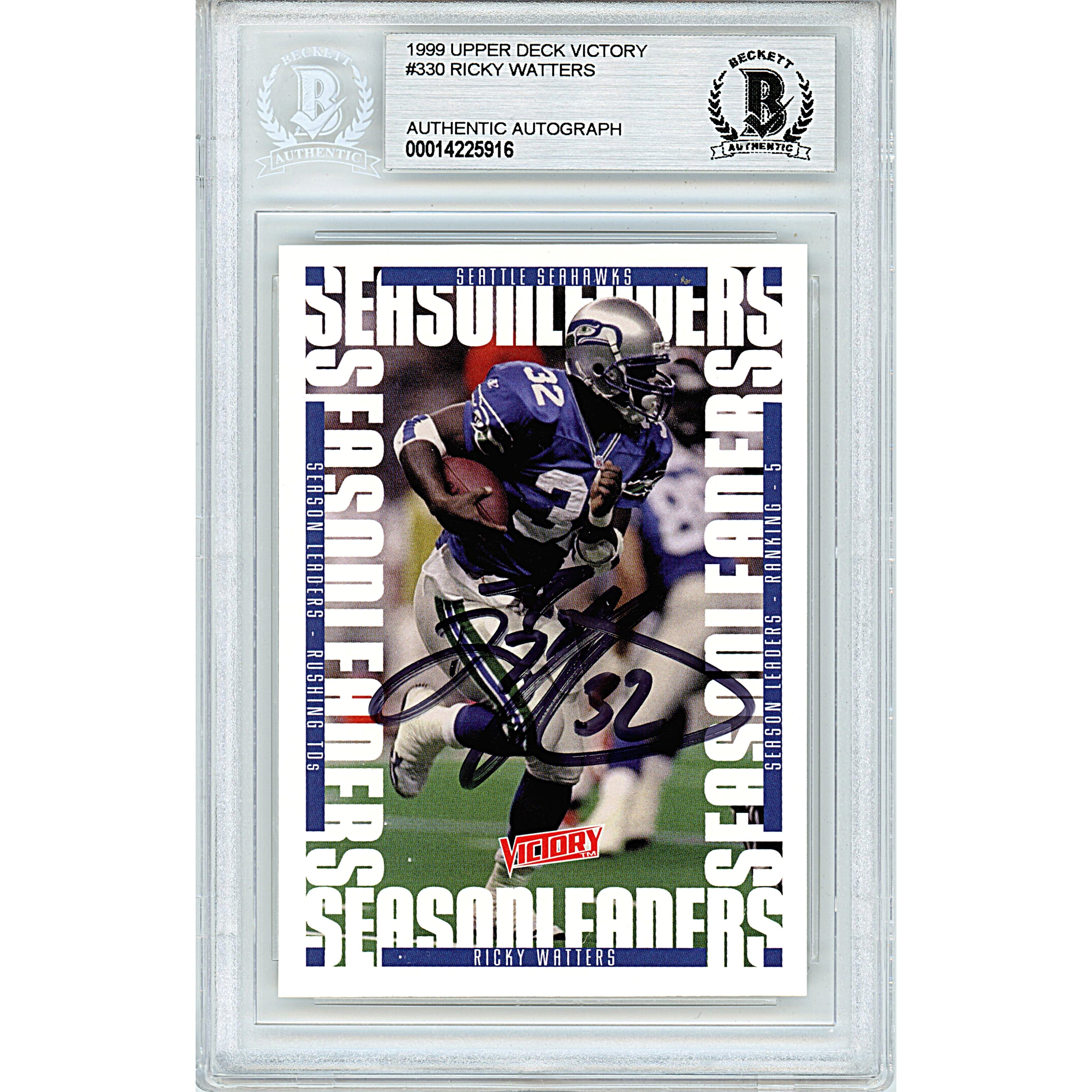 Ricky Watters autographed trading card – full view – Beckett COA