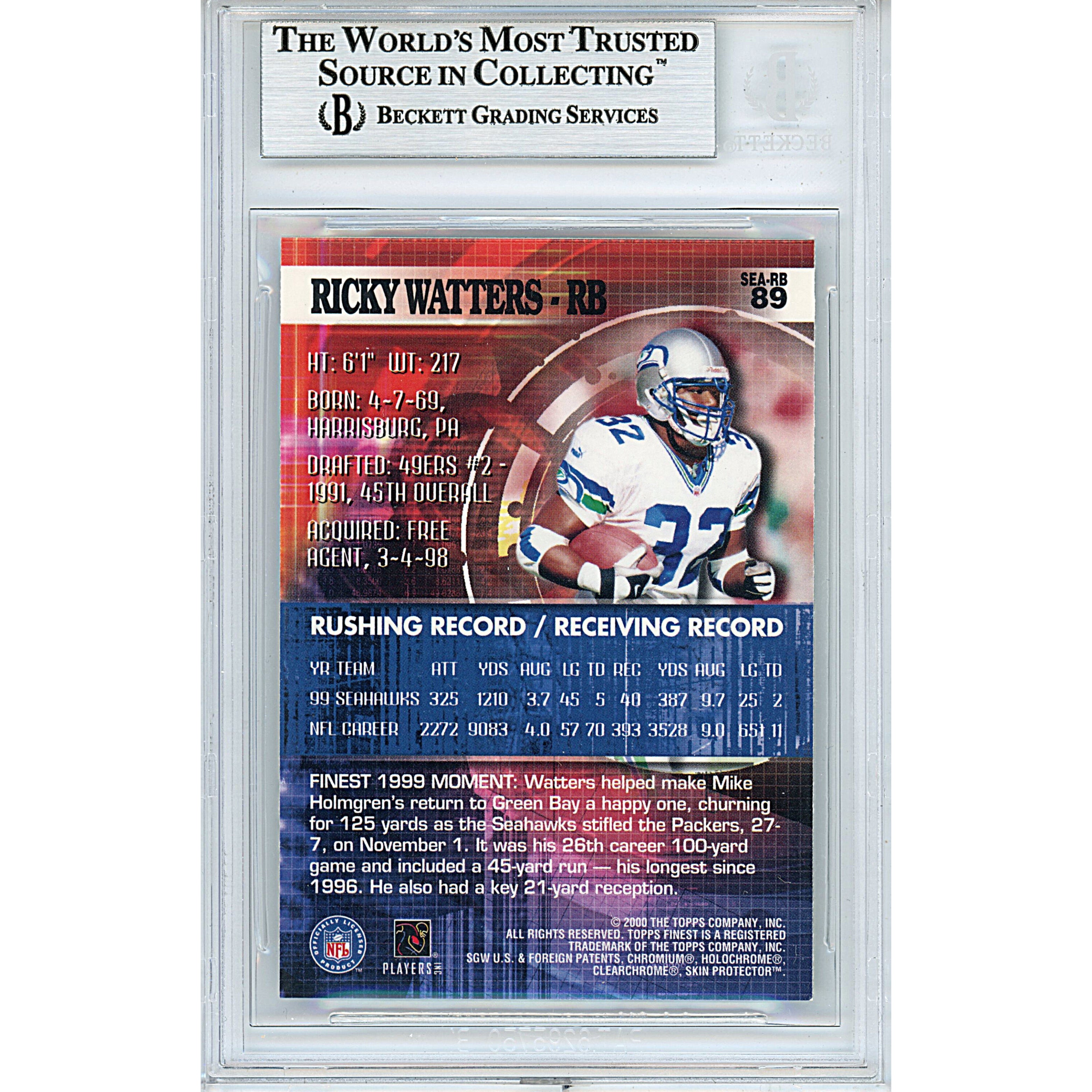 Ricky Watters signed trading card – signature close-up – Beckett COA