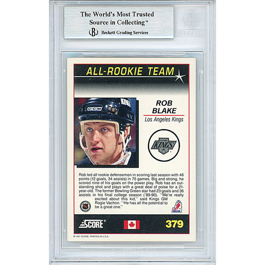 Hockey- Autographed- Rob Blake Signed Los Angeles Kings 1991-1992 Score Canadian English Hockey Card Beckett BAS Slabbed 00013248075 - 102