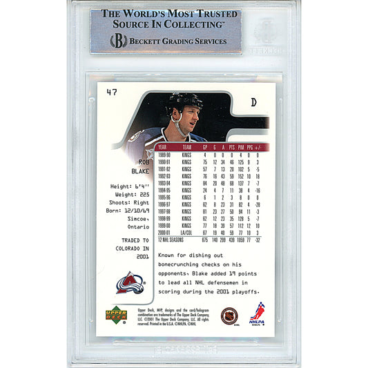 Hockey- Autographed- Rob Blake Signed Colorado Avalanche 2001-2002 Upper Deck MVP Hockey Card Beckett Authentication Slabbed 00014998671 - 102