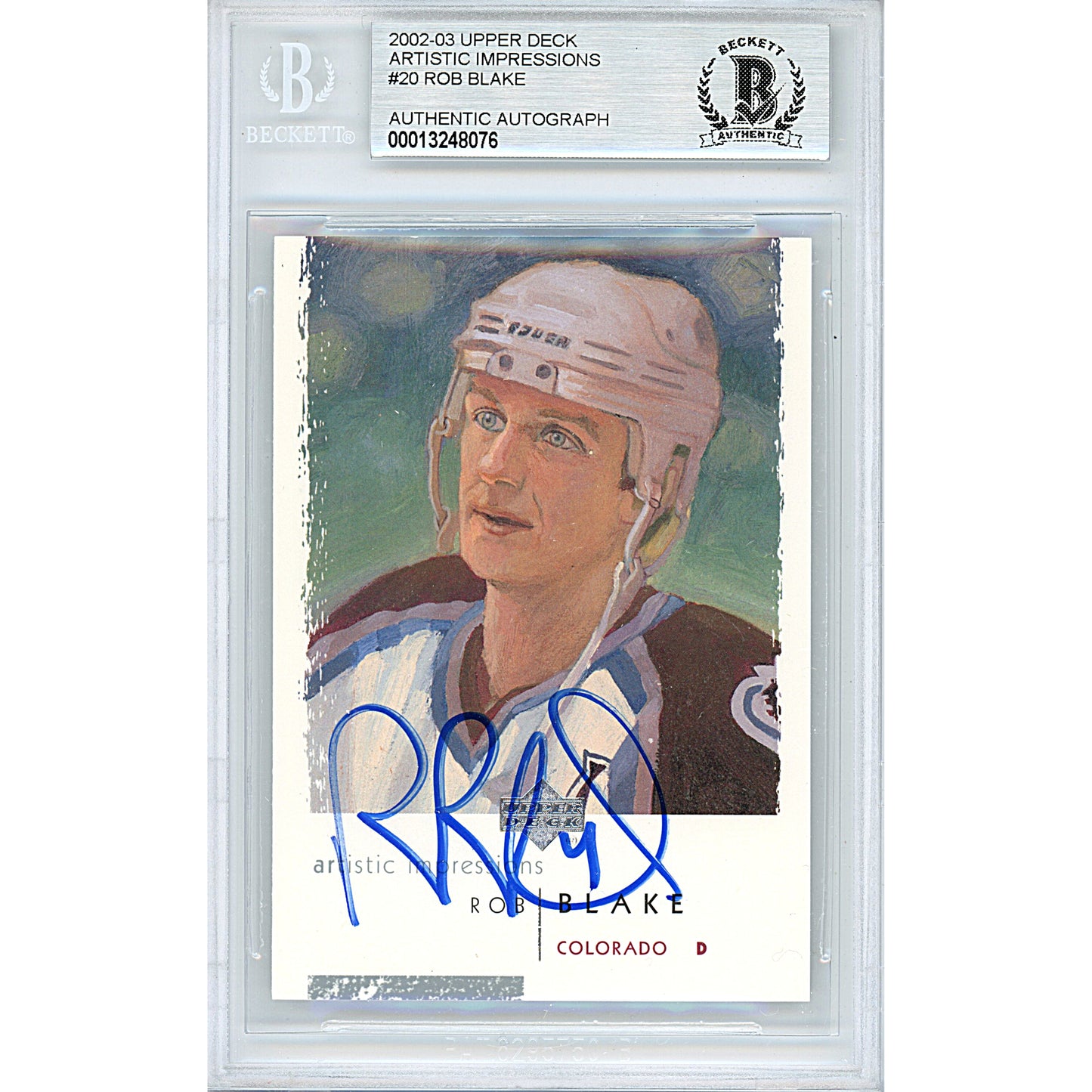 Hockey- Autographed- Rob Blake Signed Colorado Avalanche 2002-2003 Upper Deck Artistic Impressions Hockey Card Beckett BAS Slabbed 00013248076 - 101