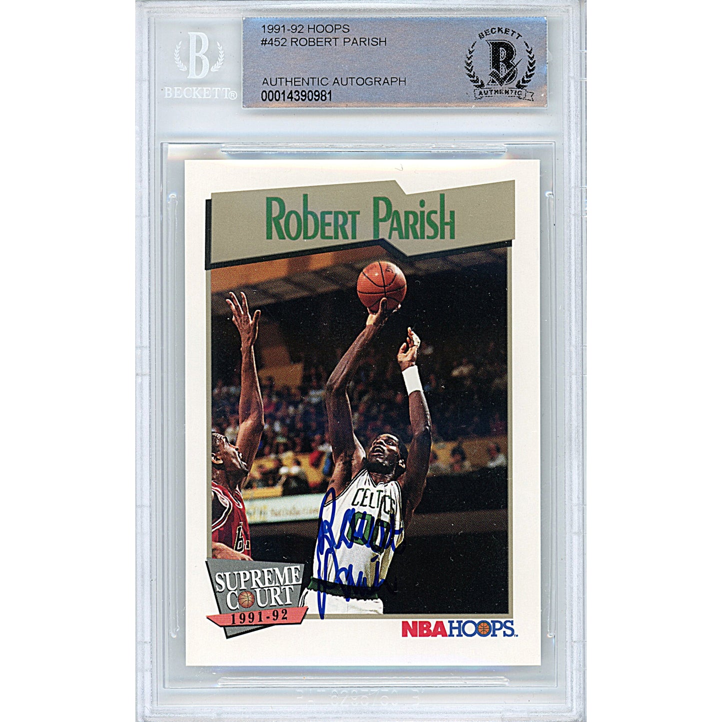 Basketballs- Autographed- Robert Parish Signed Boston Celtics 1991-1992 Hoops Supreme Court Basketball Card Beckett Slabbed 00014390981 - 101