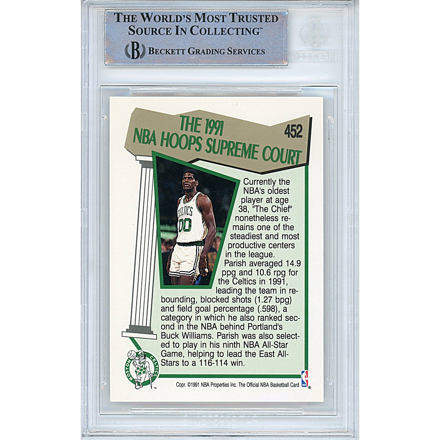 Basketballs- Autographed- Robert Parish Signed Boston Celtics 1991-1992 Hoops Supreme Court Basketball Card Beckett Slabbed 00014390981 - 102