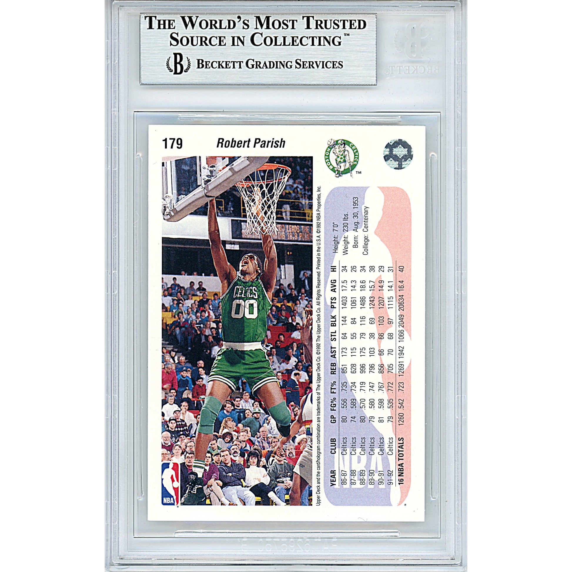 Basketballs- Autographed- Robert Parish Signed Boston Celtics 1992-1993 Upper Deck Basketball Card Beckett BAS Slabbed 00013694881 - 102