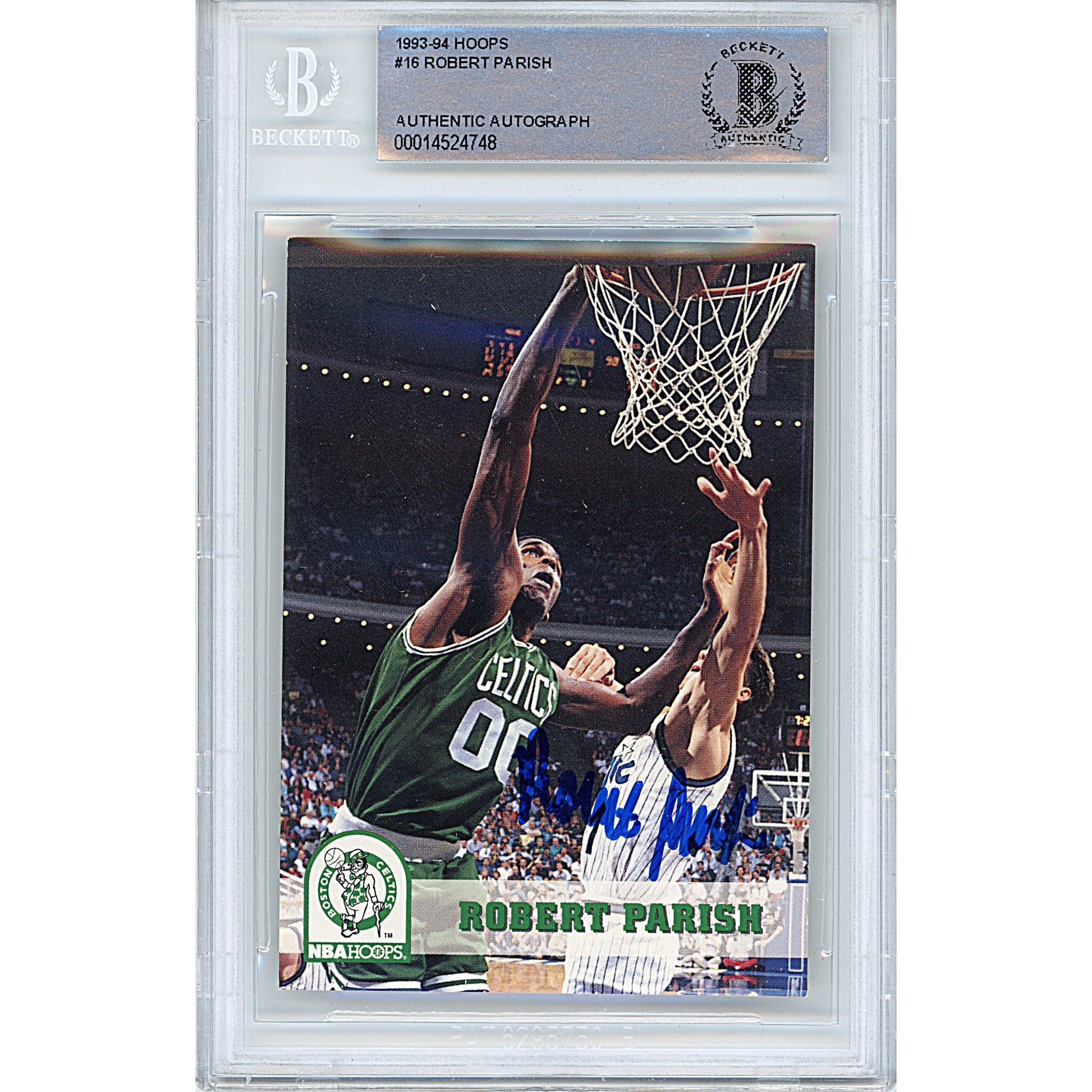 Basketballs- Autographed- Robert Parish Signed Boston Celtics 1993-1994 Hoops Basketball Card Beckett Slabbed 00014524748 - 101