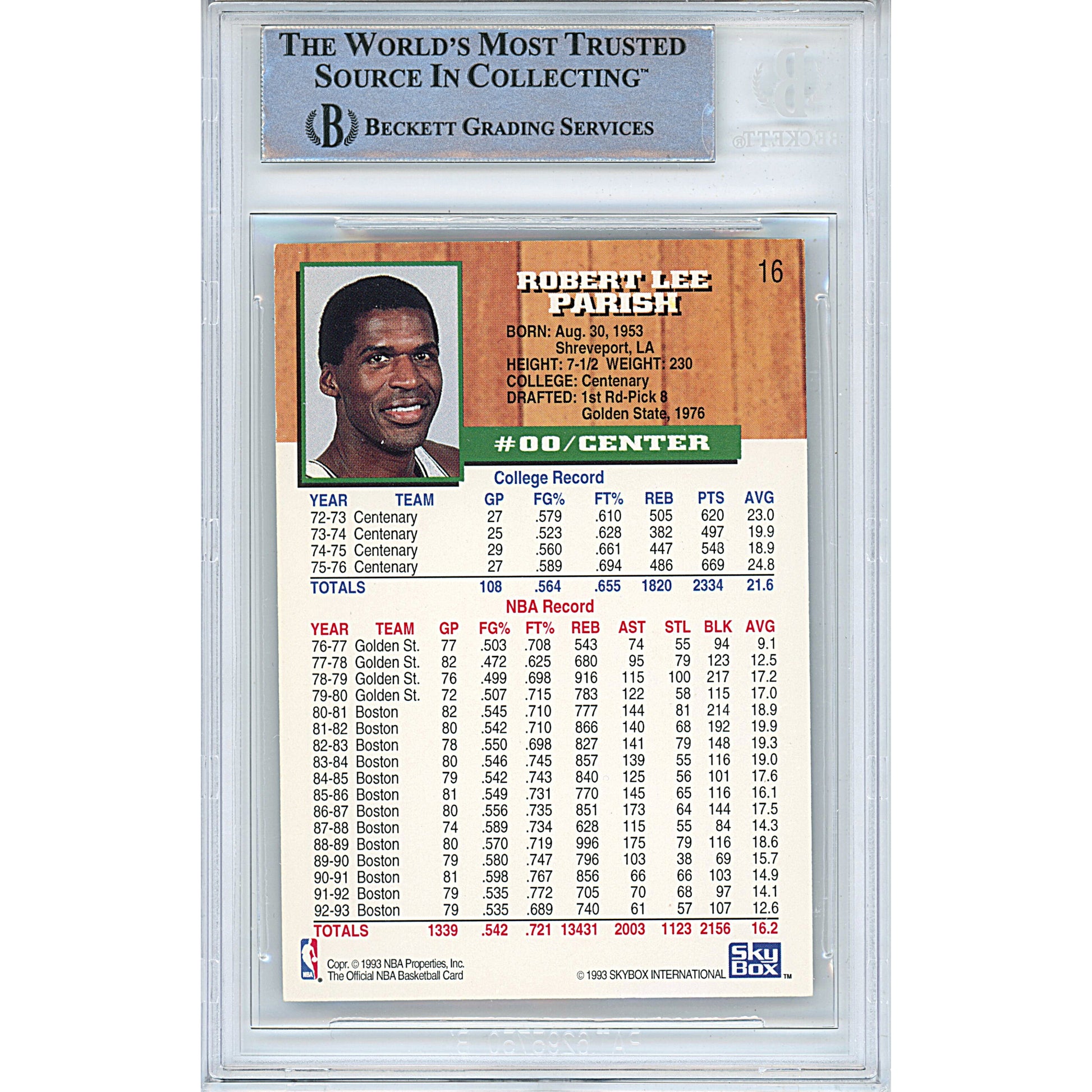Basketballs- Autographed- Robert Parish Signed Boston Celtics 1993-1994 Hoops Basketball Card Beckett Slabbed 00014524748 - 102