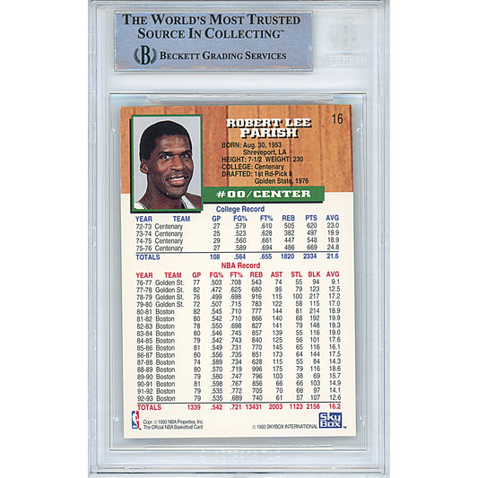Basketballs- Autographed- Robert Parish Signed Boston Celtics 1993-1994 Hoops Basketball Card Beckett Slabbed 00014524748 - 102