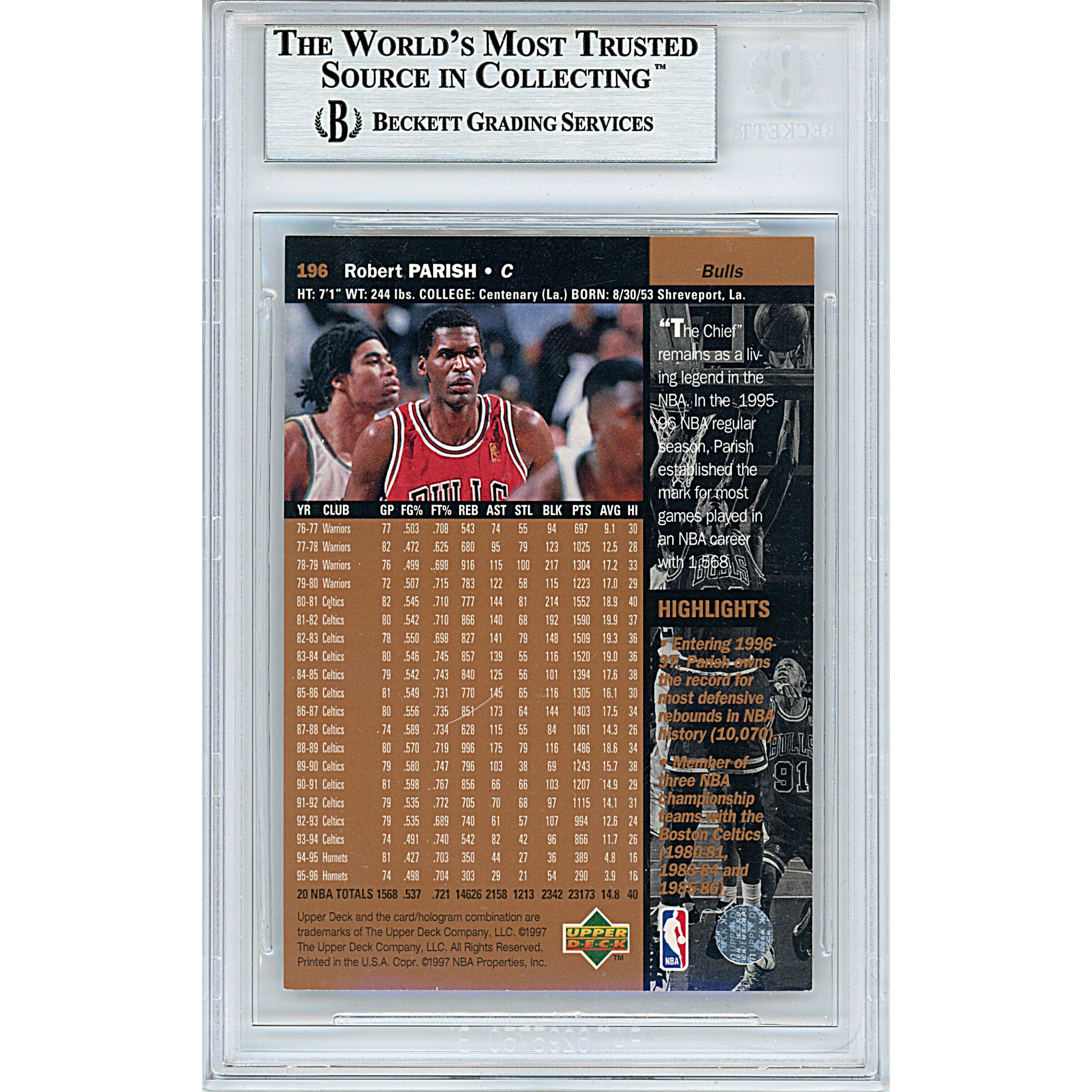 Robert Parish signed trading card – signature close-up – Beckett COA