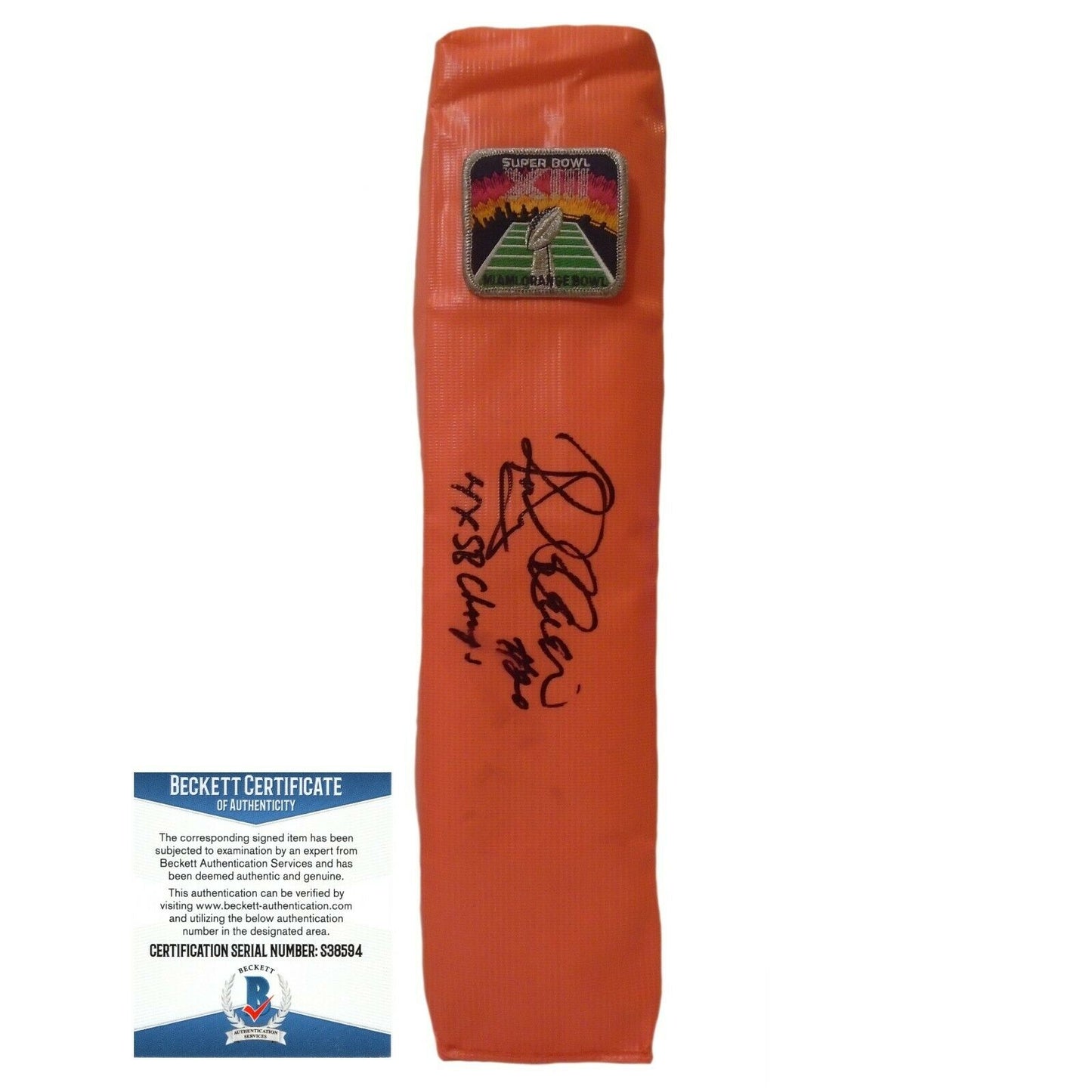 Football End Zone Pylons-Autographed - Rocky Bleier Signed Pittsburgh Steelers Football Pylon- Notre Dame Fighting Irish- Proof Photo - Beckett BAS Authentication - 101