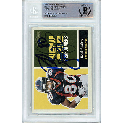 Footballs- Autographed- Rod Smith Signed Denver Broncos 2011 Topps Heritage New Age Performers Insert Football Card Beckett Authentication Slabbed 00014998456 - 102