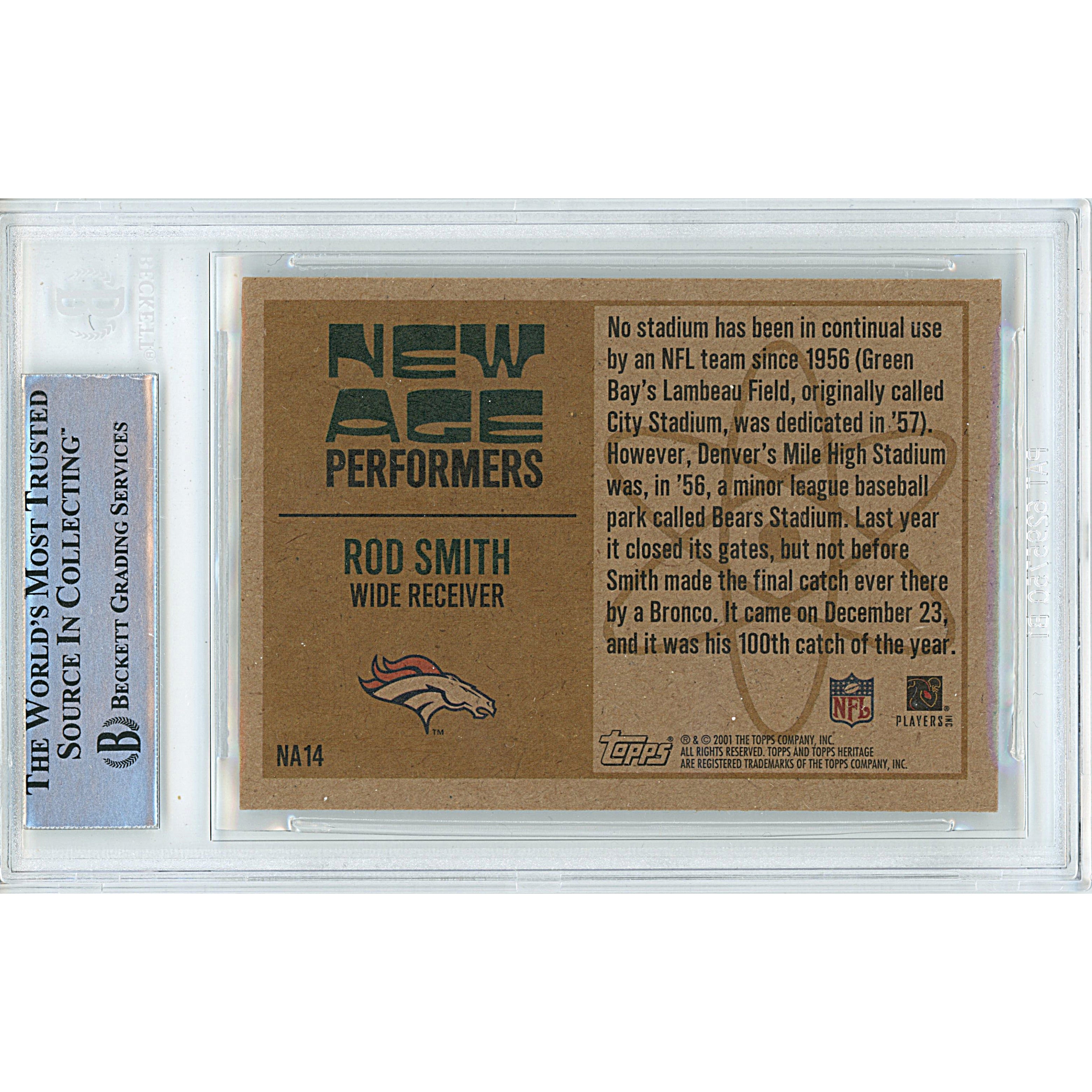 Rod Smith auto trading card – authentication sticker – Beckett COA