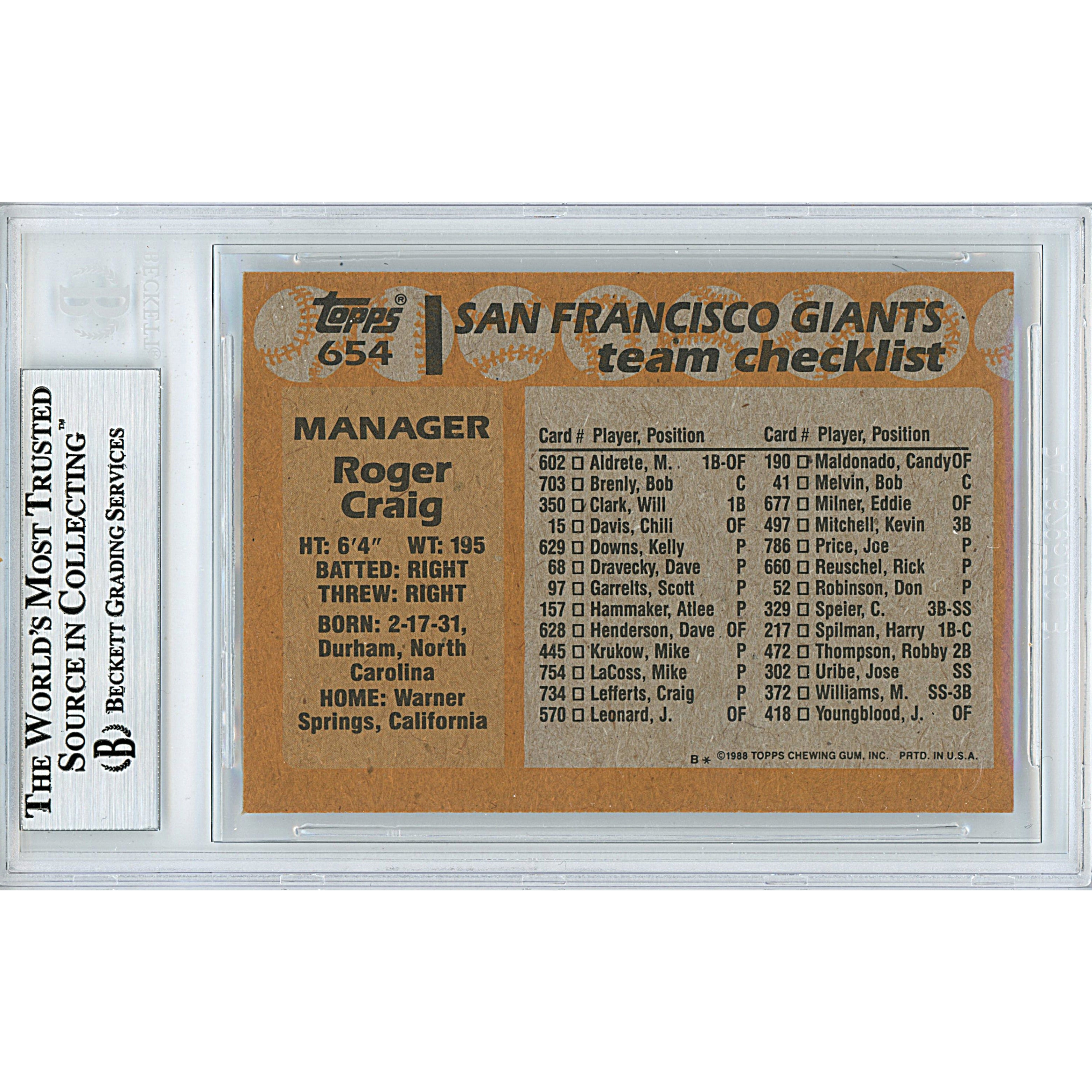 Roger Craig signed trading card – signature close-up – Beckett COA