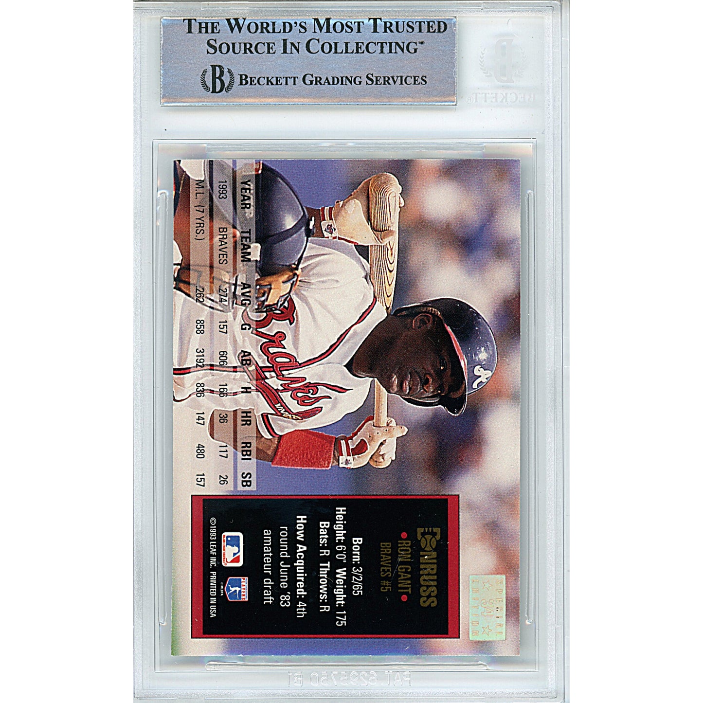 Baseball- Autographed- Ron Gant Signed Atlanta Braves 1994 Donruss Special Edition Baseball Card Beckett Authentication Slabbed 00014998498 - 103