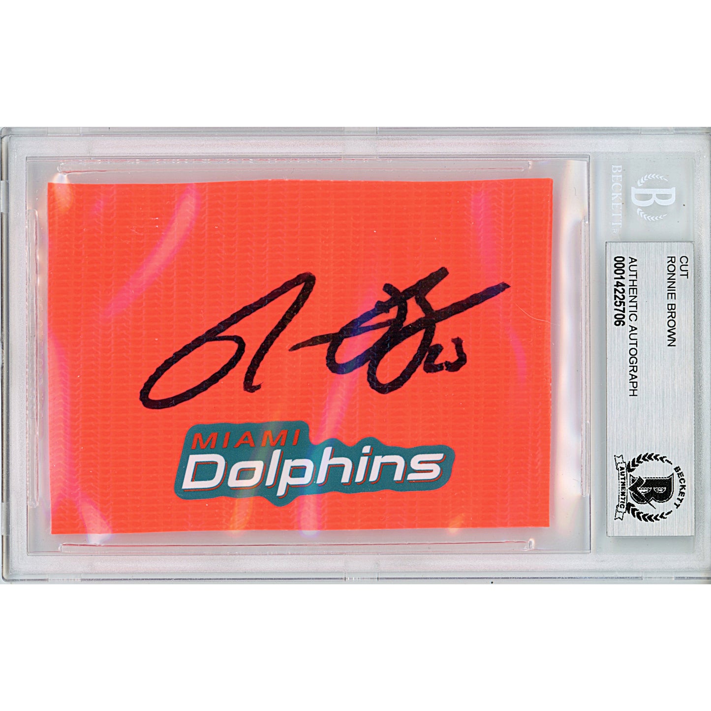 Footballs- Autographed- Ronnie Brown Signed Miami Dolphins Football End Zone Pylon Beckett BAS Slabbed 00014225706 - 101