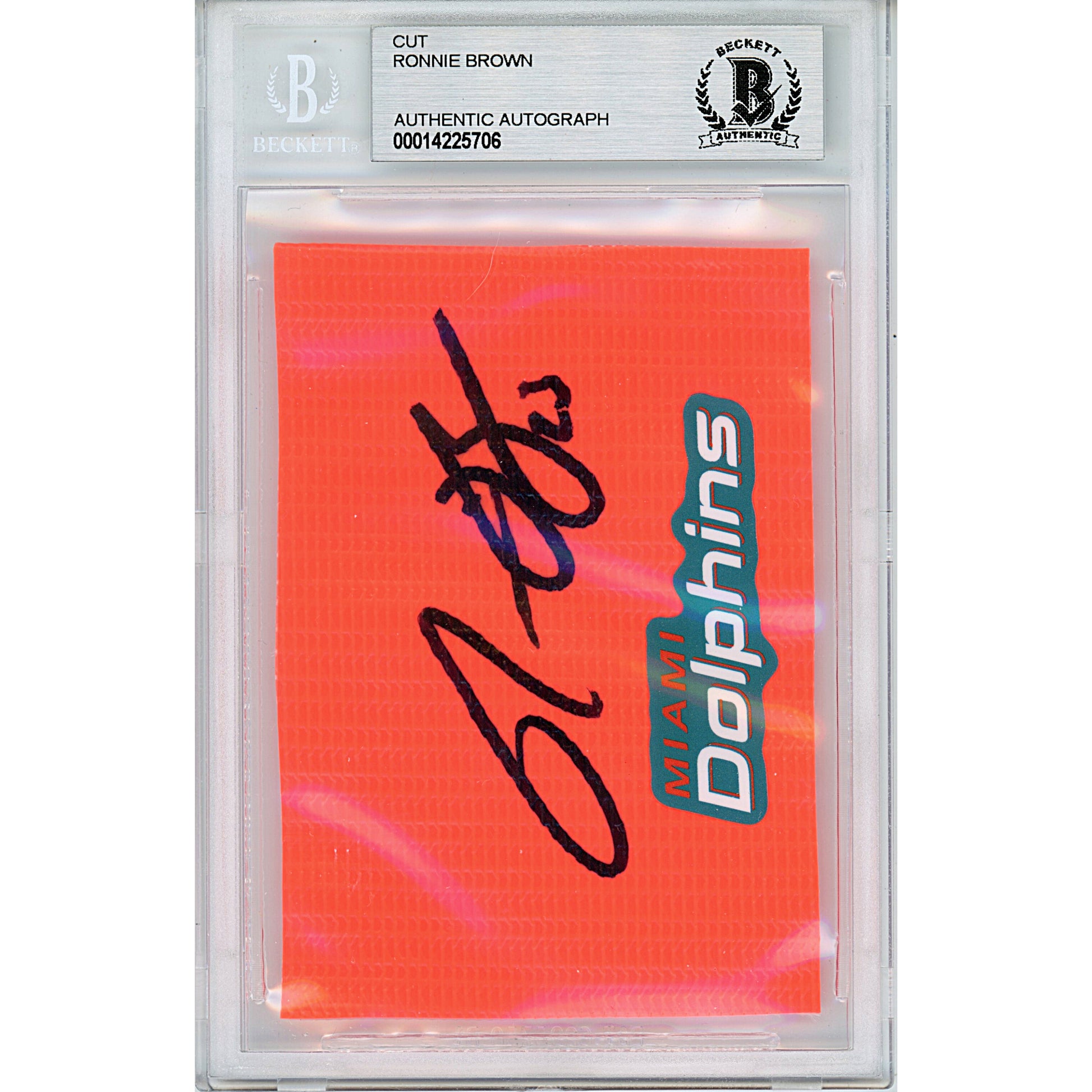 Footballs- Autographed- Ronnie Brown Signed Miami Dolphins Football End Zone Pylon Beckett BAS Slabbed 00014225706 - 102