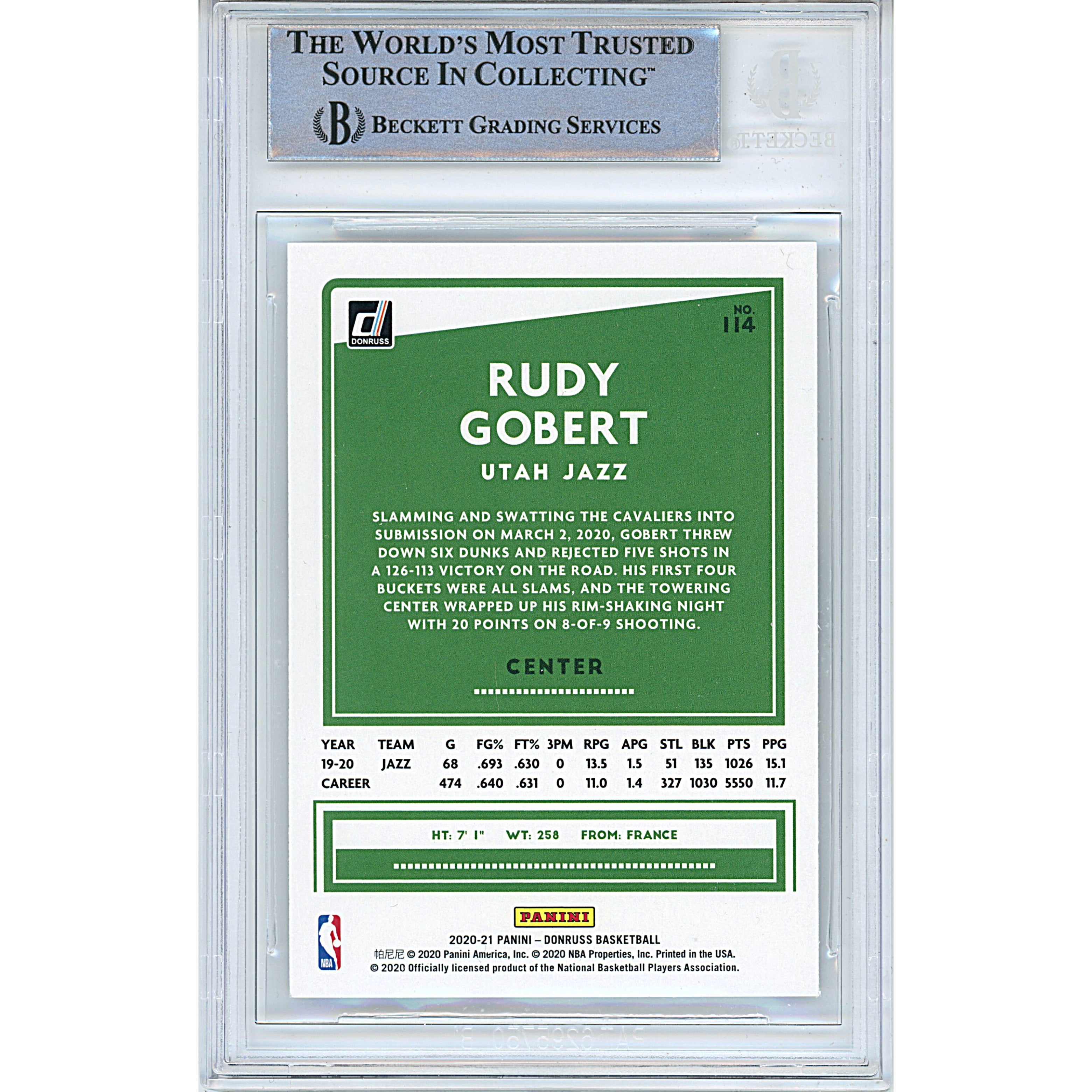Rudy Gobert signed trading card – signature close-up – Beckett COA