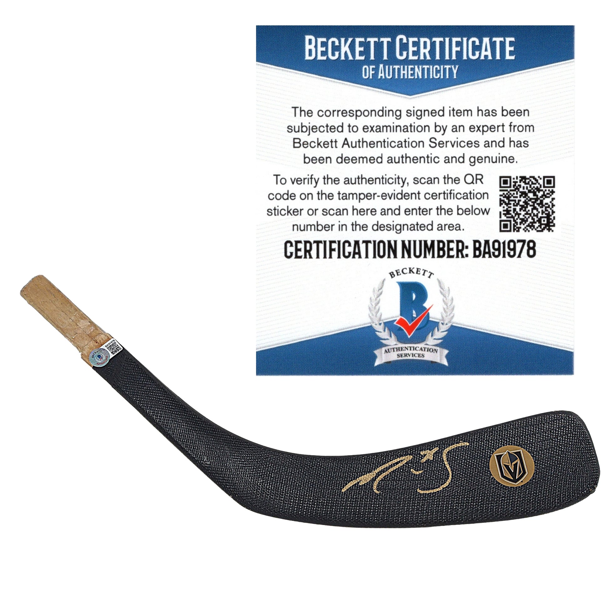 Hockey- Autographed- Ryan Reaves Signed VGK Vegas Golden Knights Hockey Stick Blade Beckett BAS Authentication 101