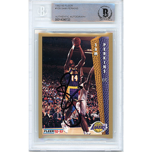 Basketballs- Autographed- Sam Perkins Signed Los Angeles Lakers 1992-1993 Fleer Basketball Card Beckett Slabbed 00014390723 - 101