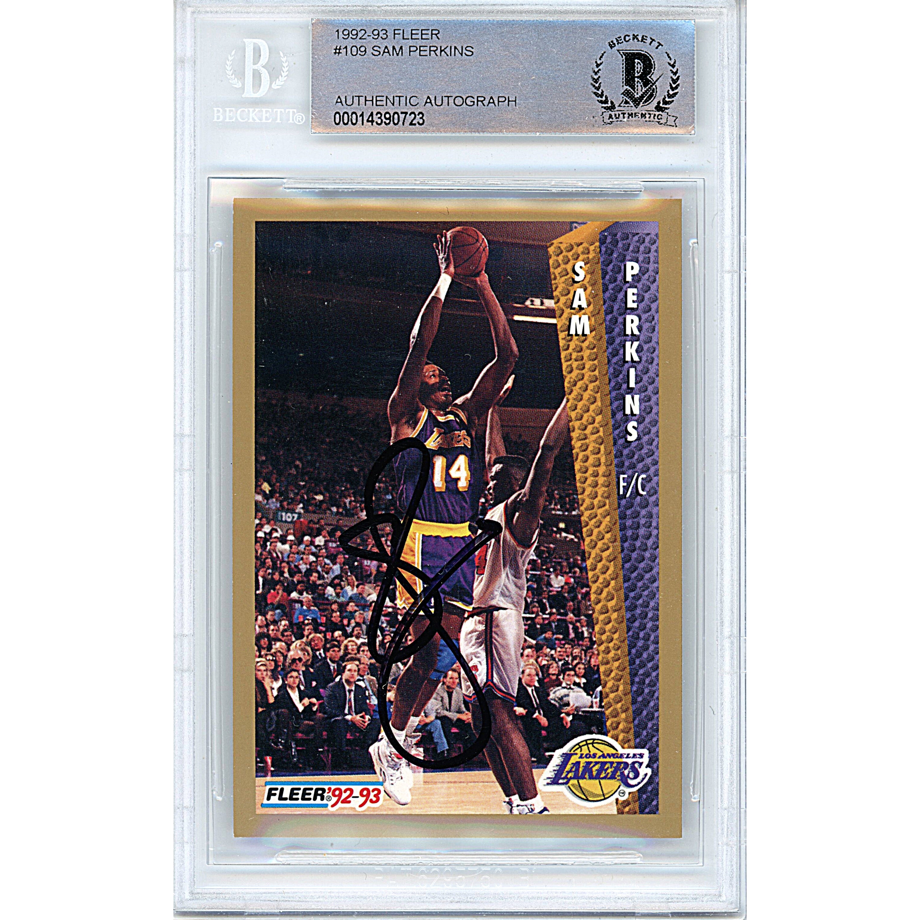 Sam Perkins autographed trading card – full view – Beckett COA