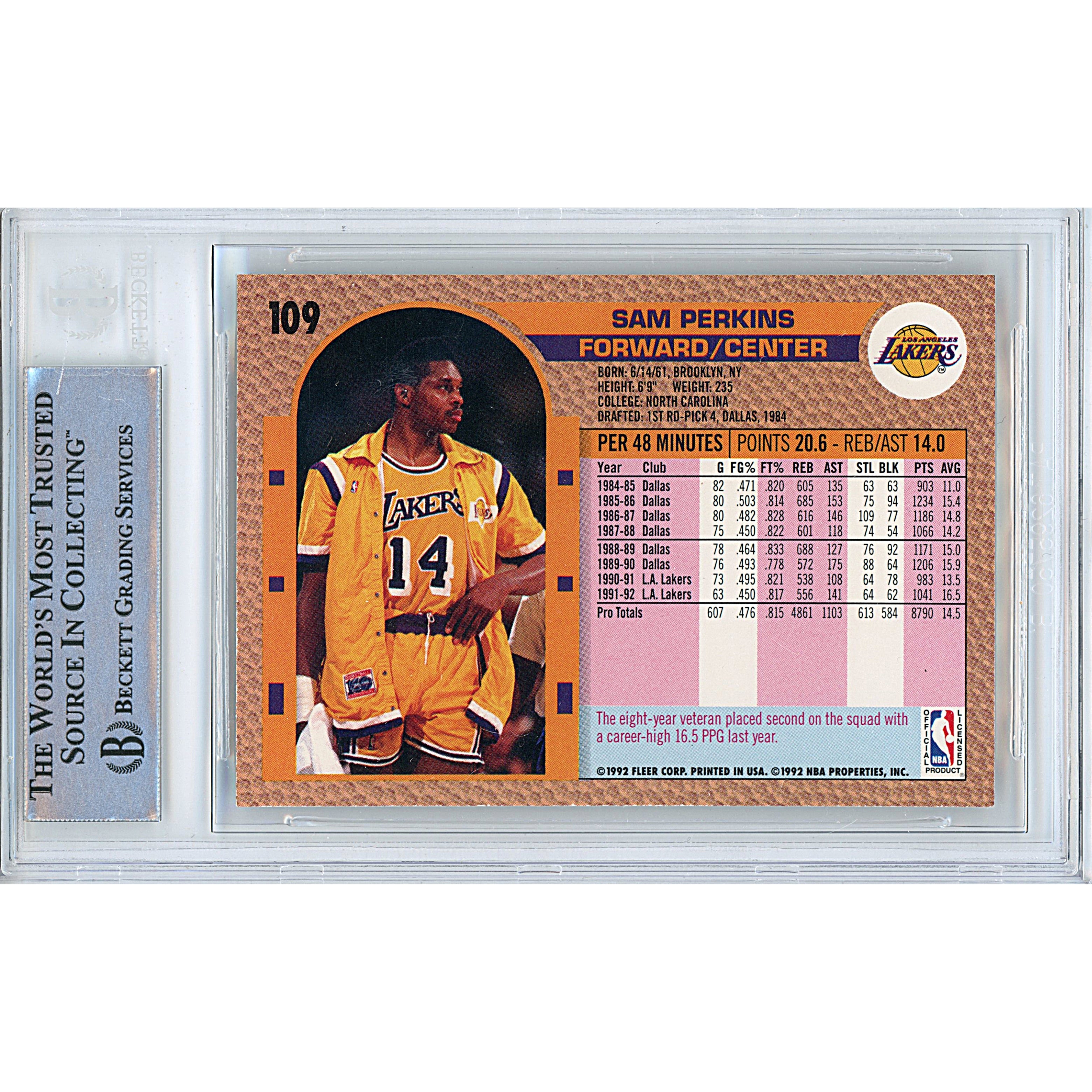 Sam Perkins signed trading card – signature close-up – Beckett COA