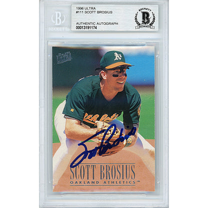 Baseballs- Autographed- Scott Brosius Signed Oakland Athletics A's 1996 Fleer Ultra Baseball Card Beckett BAS Slabbed 00013191174 - 101