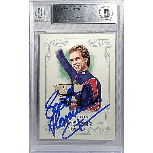 Olympics- Autographed- Scott Hamilton Signed Team USA 2013 Topps Allen and Ginter's Winter Olympics Trading Card Beckett Slabbed 101