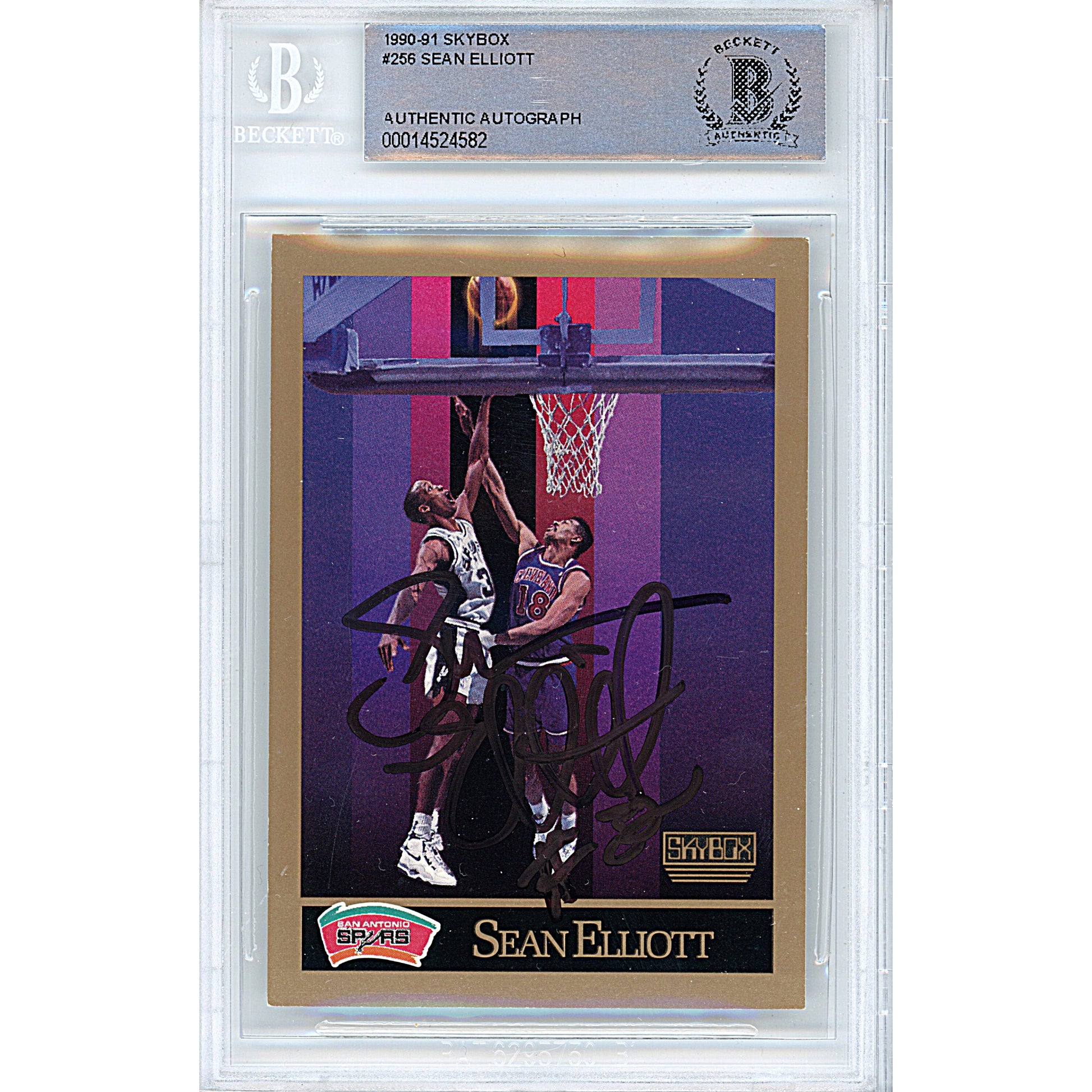 Basketballs- Autographed- Sean Elliott Signed San Antonio Spurs 1990-1991 Skybox Basketball Card Beckett Slabbed 00014524582 - 101