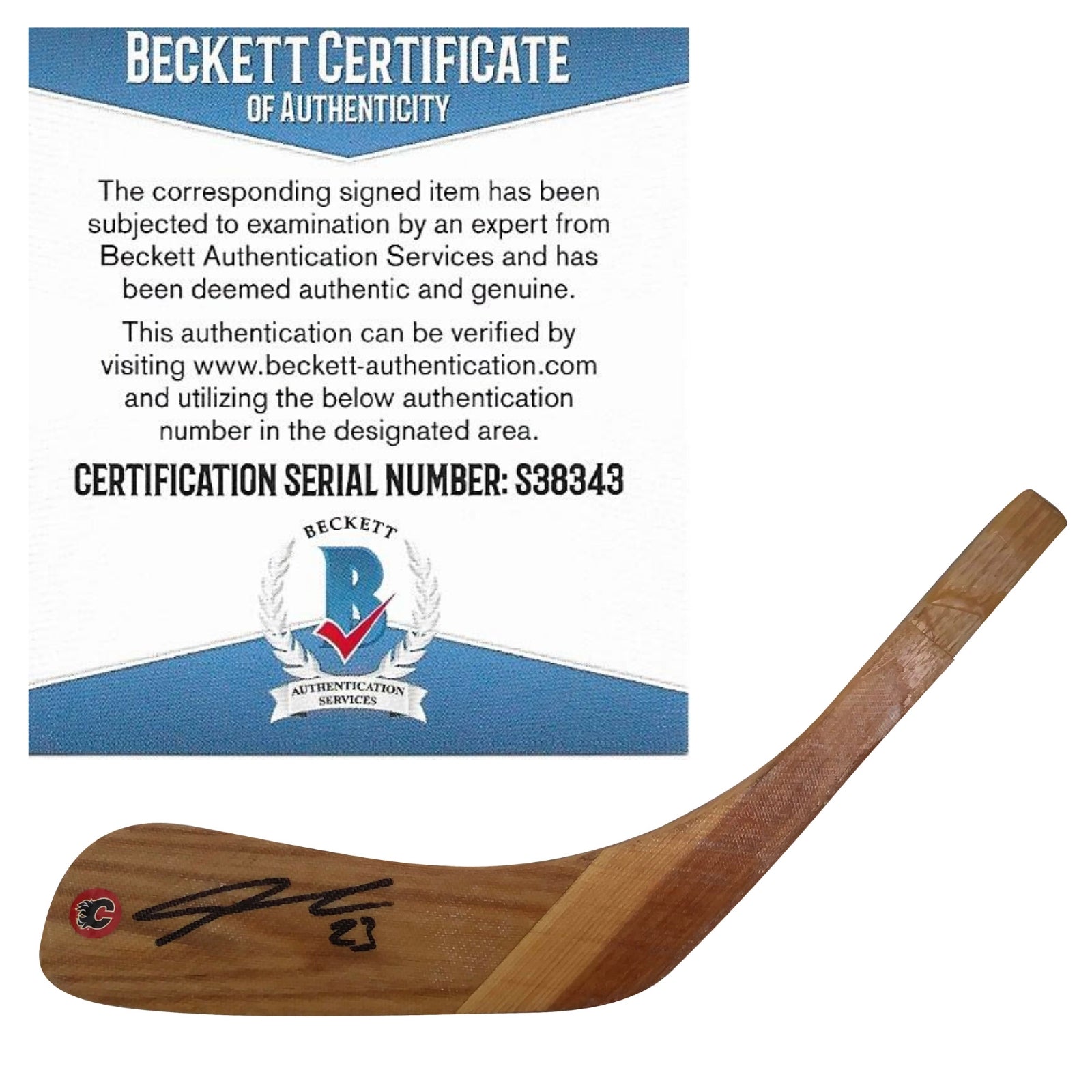 Hockey Stick Blades- Autographed- Sean Monahan Signed Calgary Flames Logo Hockey Stick Blade Proof Photo - Beckett BAS 101