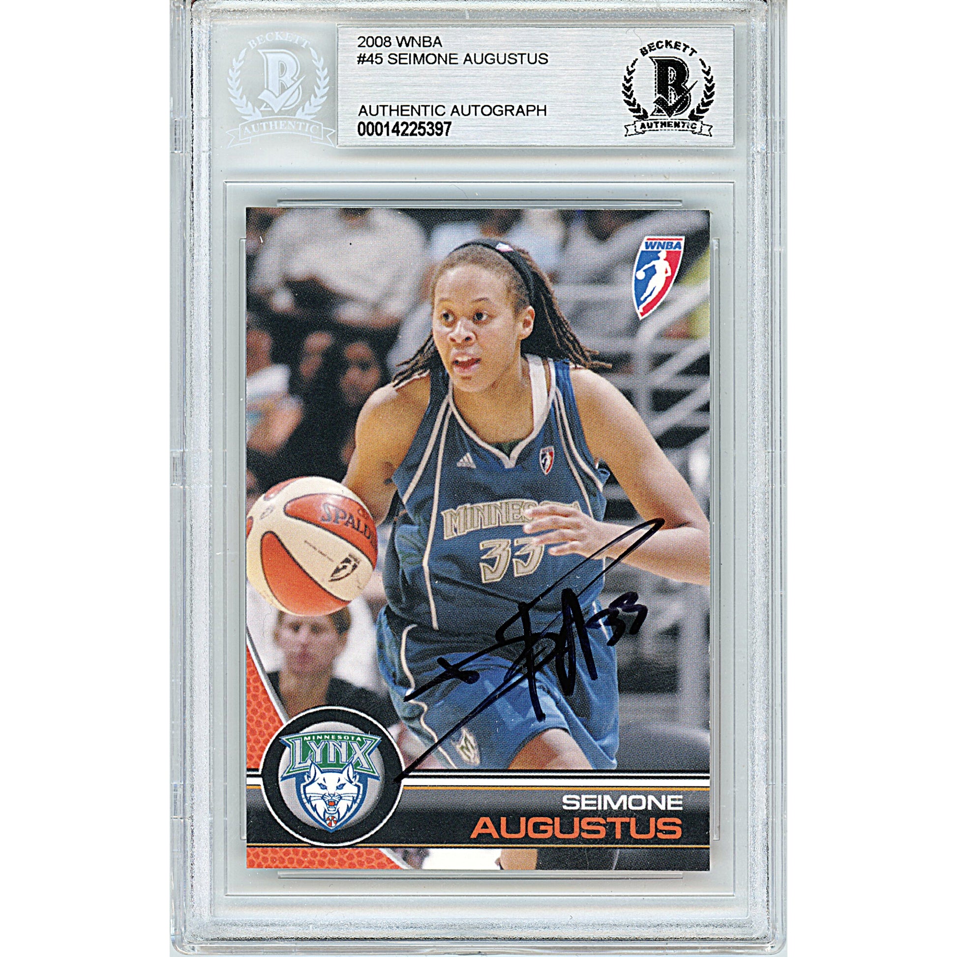 Basketballs- Autographed- Seimone Augustus Signed Minnesota Lynx 2008 WNBA Basketball Card Beckett BAS Slabbed 00014225397 - 101