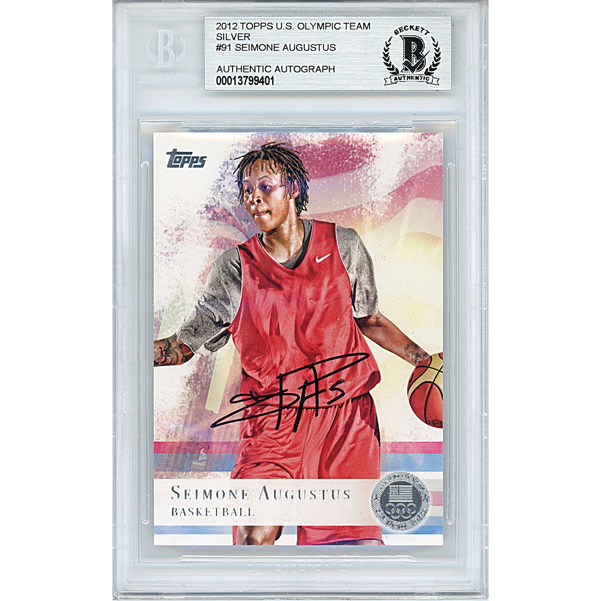 Basketballs- Autographed- Seimone Augustus Signed 2012 Topps US Olympic Team Silver Basketball Card Beckett BAS Slabbed 00013799401 - 101