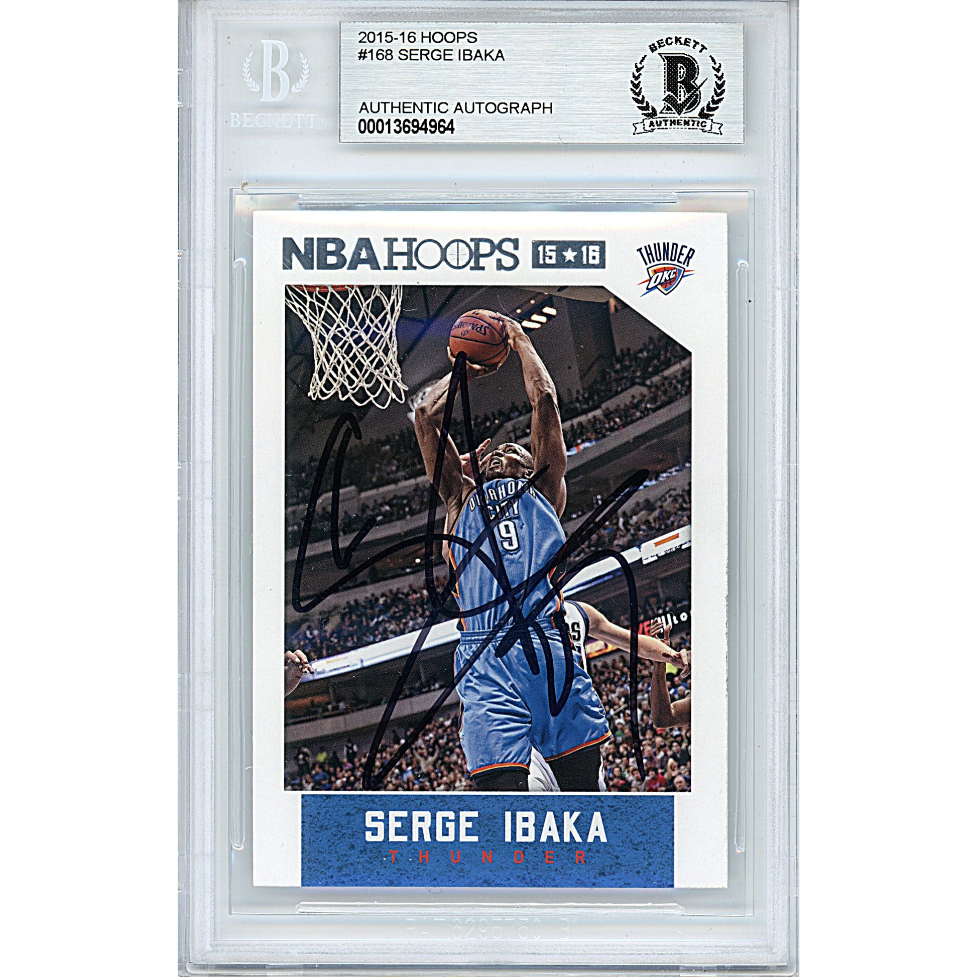 Basketballs- Autographed- Serge Ibaka Signed Oklahoma City Thunder 2015-2016 NBA Hoops Basketball Card Beckett BAS Slabbed 00013694964 - 101