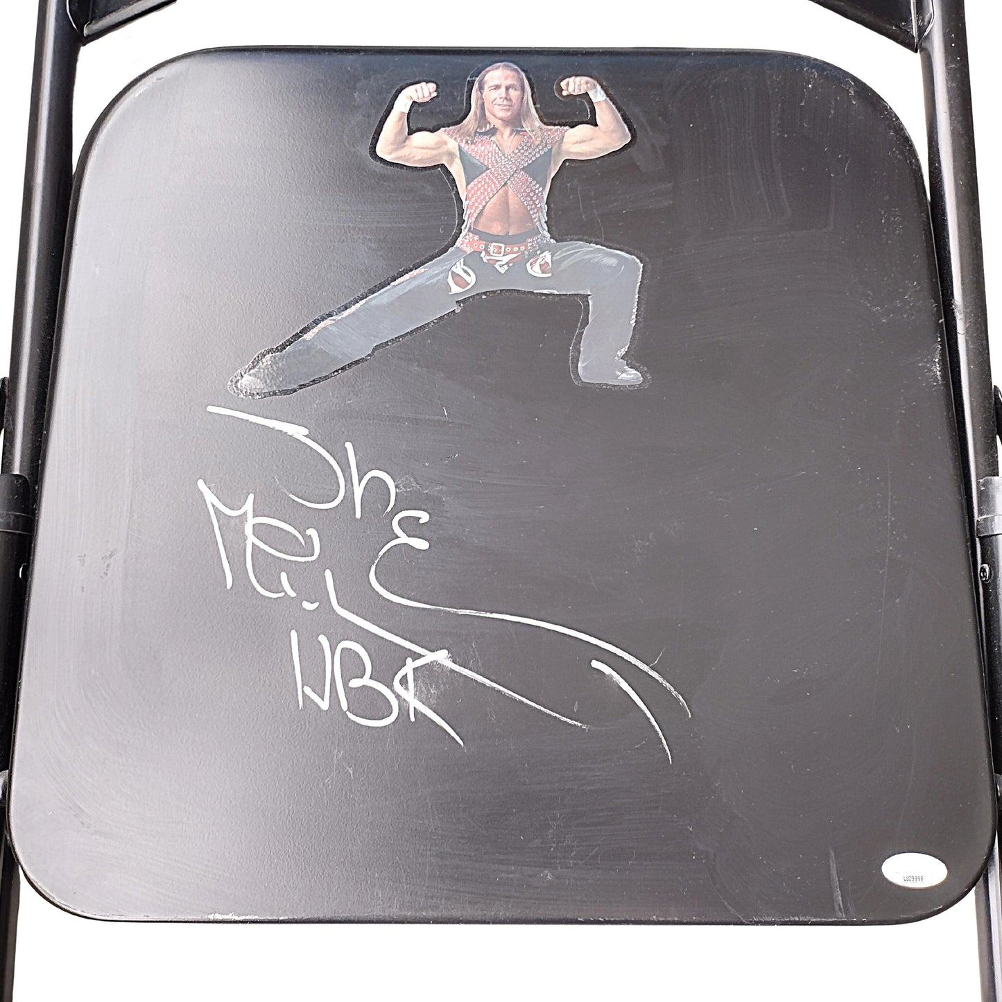 Wrestling- Autographed- Shawn Michaels Signed Full Size Black Steel Folding Chair with HBK Inscription JSA Certified Authentic 102