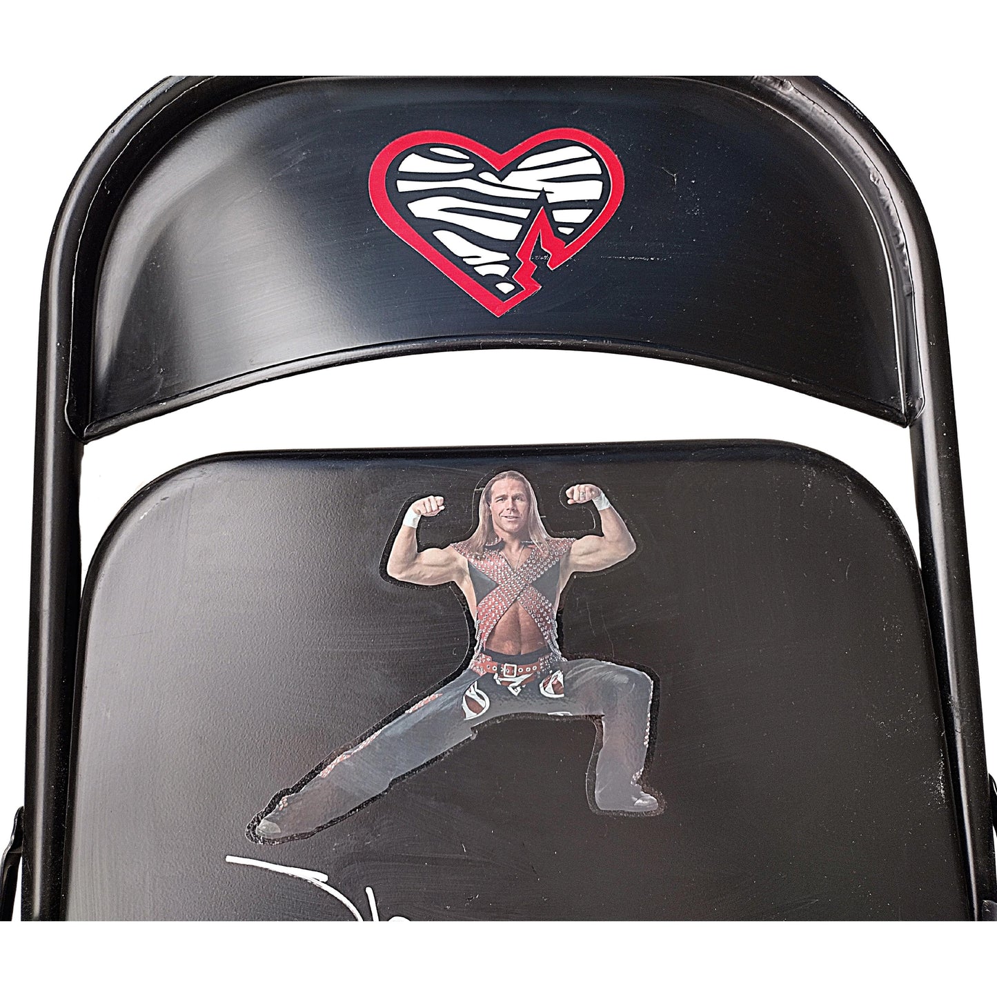 Wrestling- Autographed- Shawn Michaels Signed Full Size Black Steel Folding Chair with HBK Inscription JSA Certified Authentic 103