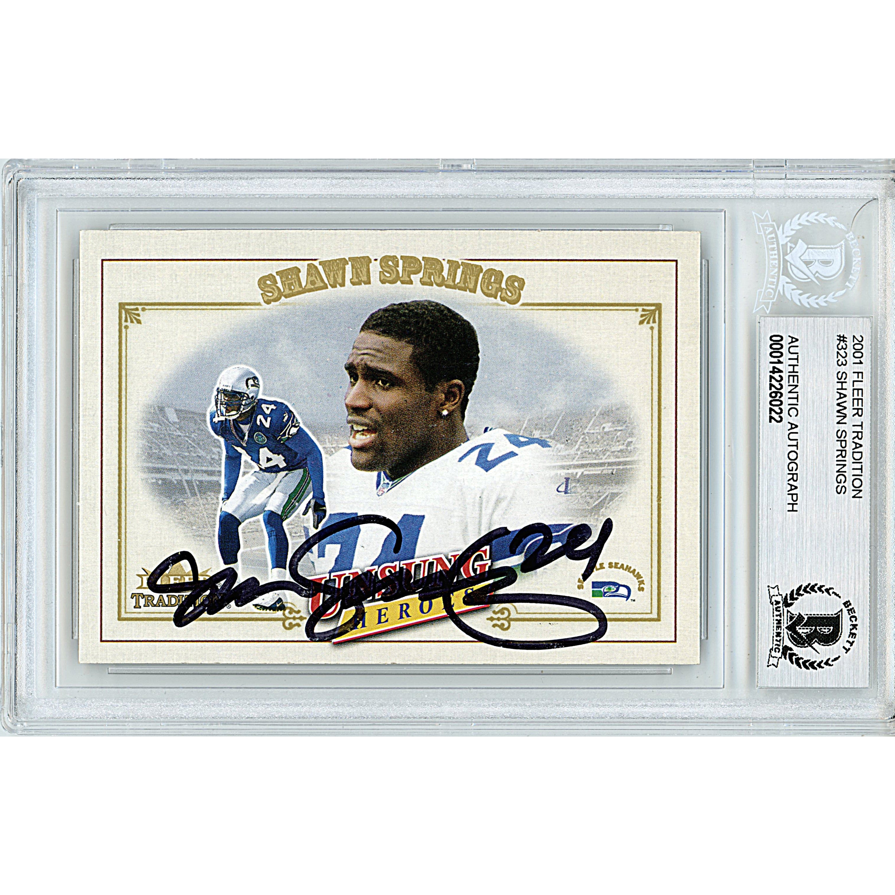 Shawn Springs autographed trading card – full view – Beckett COA