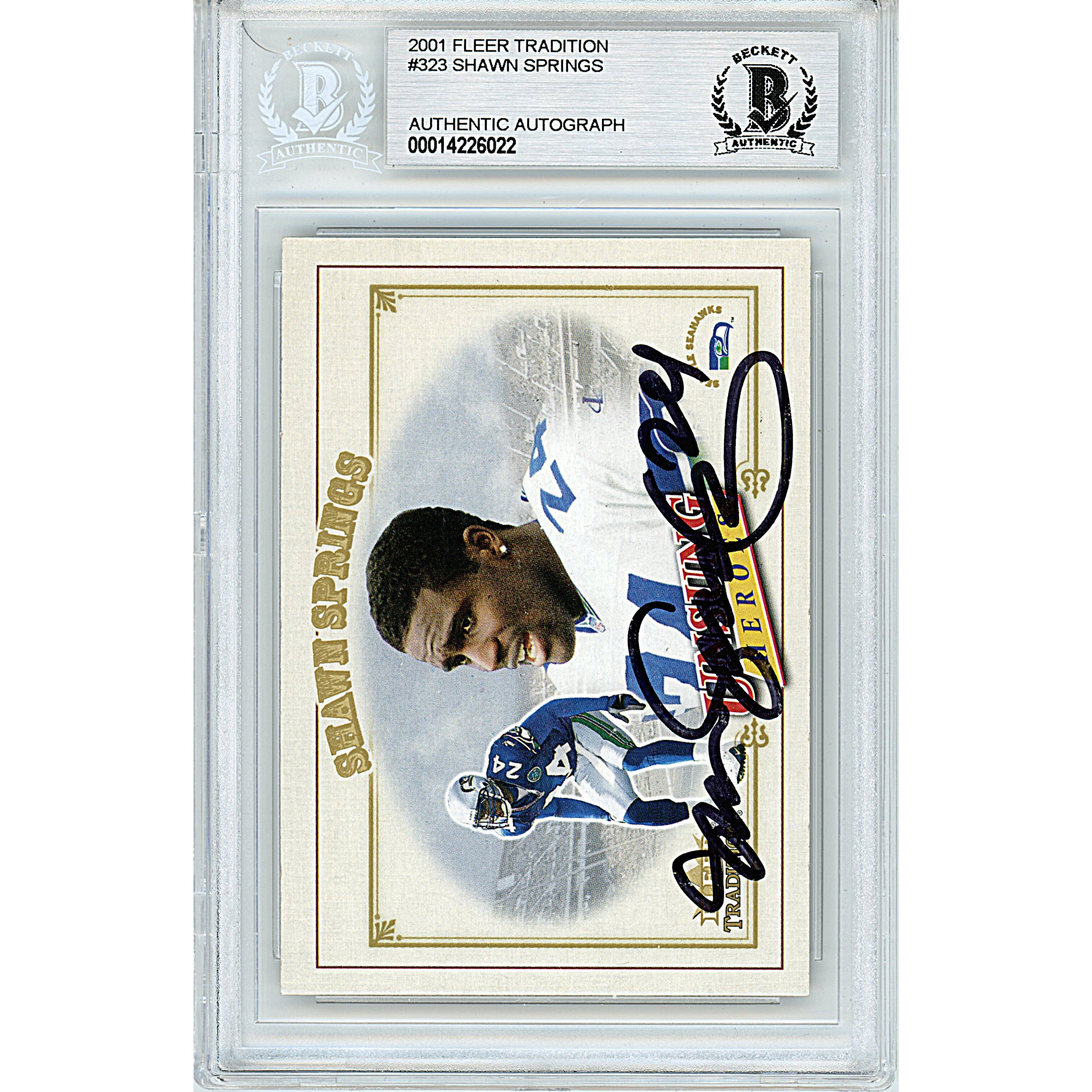 Shawn Springs signed trading card – signature close-up – Beckett COA