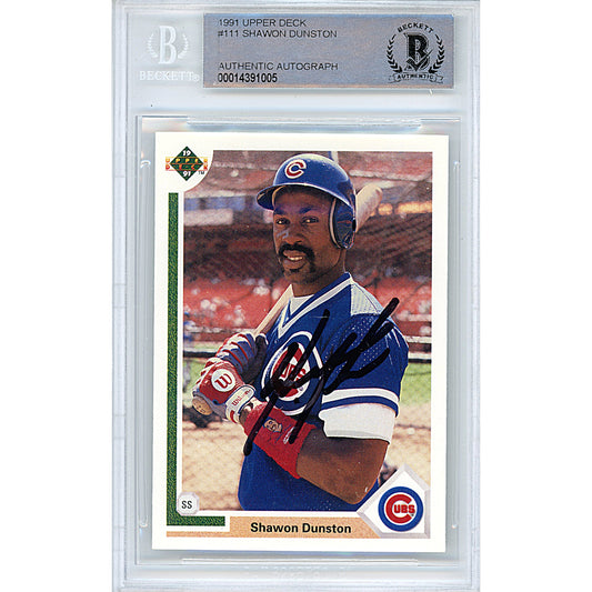 Baseballs- Autographed- Shawon Dunston Signed Chicago Cubs 1991 Upper Deck Baseball Card Beckett Slabbed 00014391005 - 101