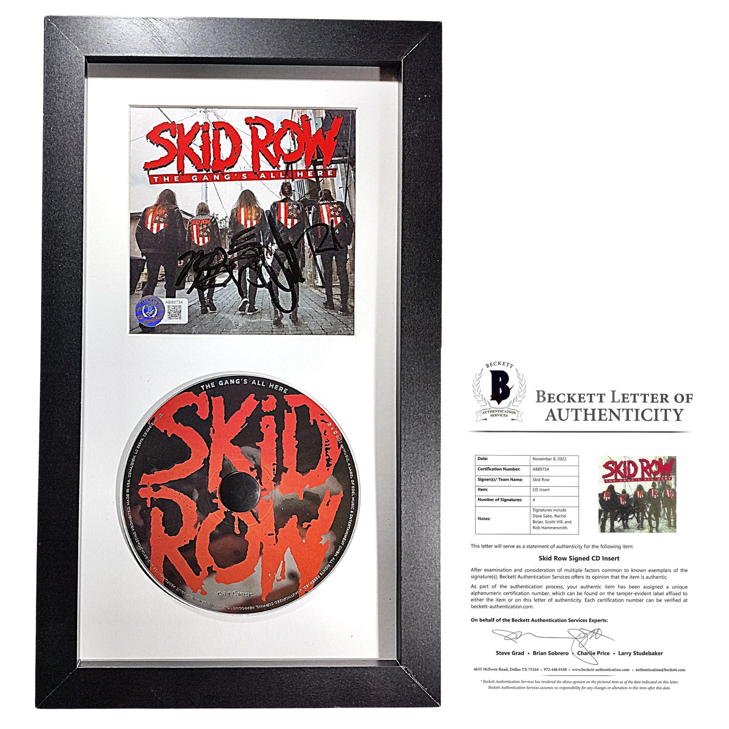 Music- Autographed- Skid Row Signed The Gangs All Here CD Cover Framed Matted Wall Display Beckett Authentication 101