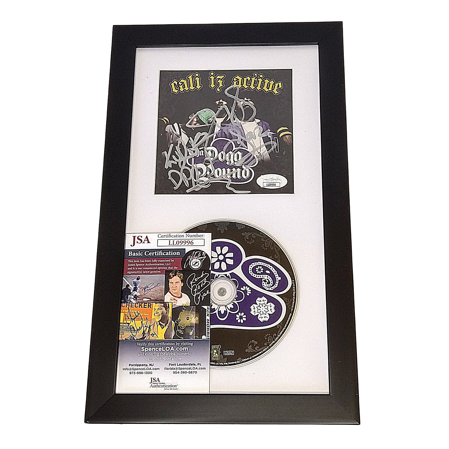 Music- Autographed- Snoop Dogg, Kurupt and Daz Dillinger Signed Dogg Pound DPG Cali Iz Active Framed Compact Disc Cover Booklet with Disc- JSA Authentication- 103