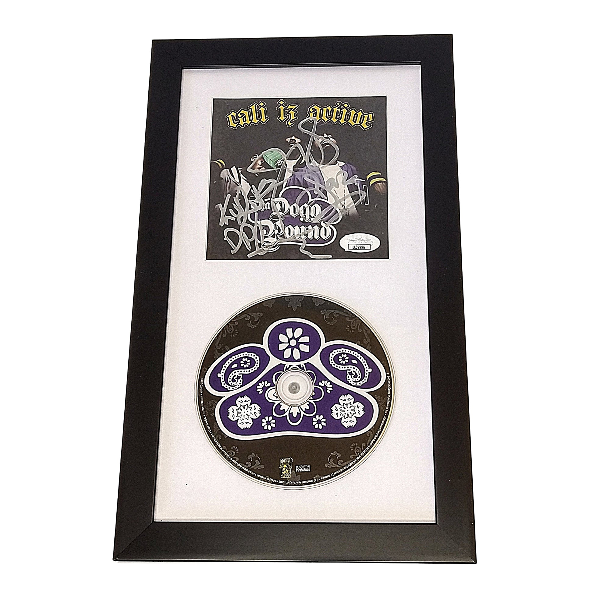 Music- Autographed- Snoop Dogg, Kurupt and Daz Dillinger Signed Dogg Pound DPG Cali Iz Active Framed Compact Disc Cover Booklet with Disc- JSA Authentication- 104