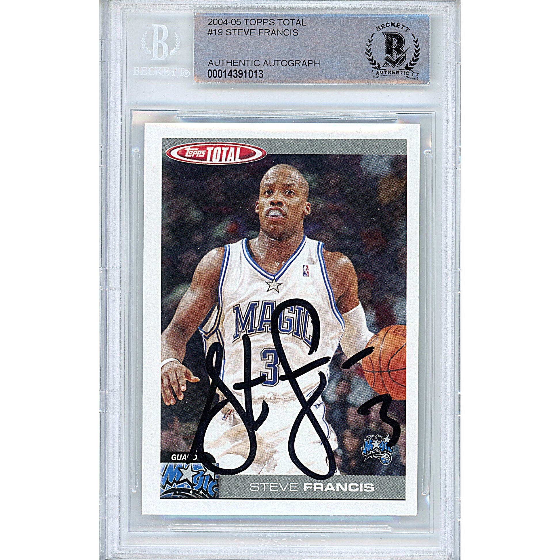 Basketballs- Autographed- Steve Francis Signed Orlando Magic 2004-2005 Topps Total Basketball Card Beckett Slabbed 00014391013 - 101