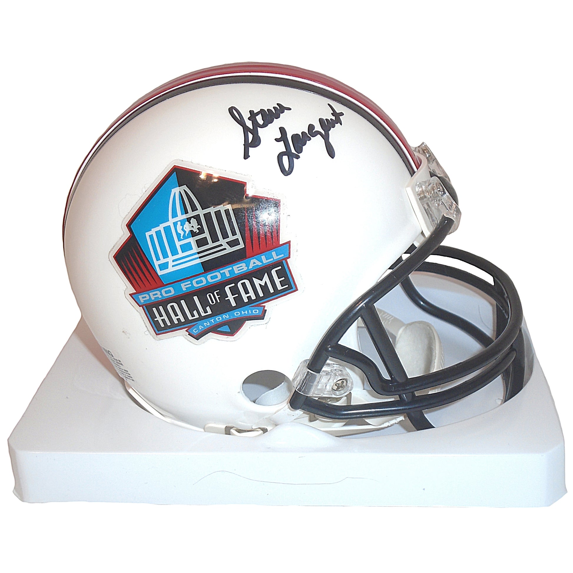 Football Helmets-Autographed - Steve Largent Signed Pro Football Hall Of Fame Mini Helmet, Seattle Seahawks - Proof Photo - Beckett BAS 102