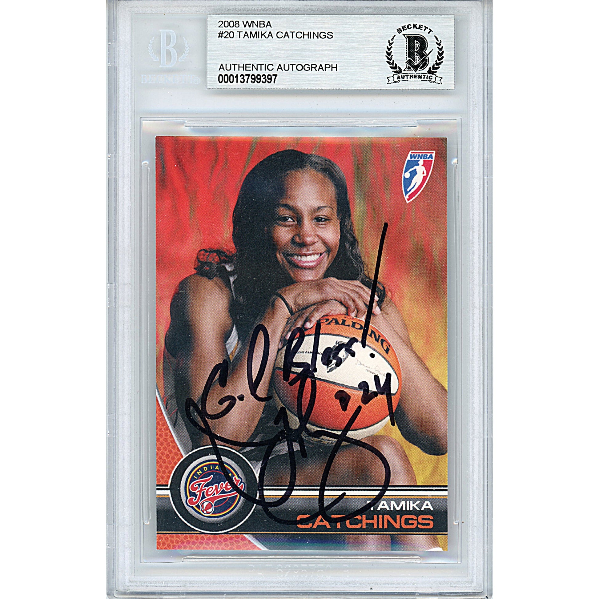 Basketballs- Autographed- Tamika Catchings Signed Indiana Fever 2008 WNBA Basketball Card Beckett BAS Slabbed 00013799397 - 101