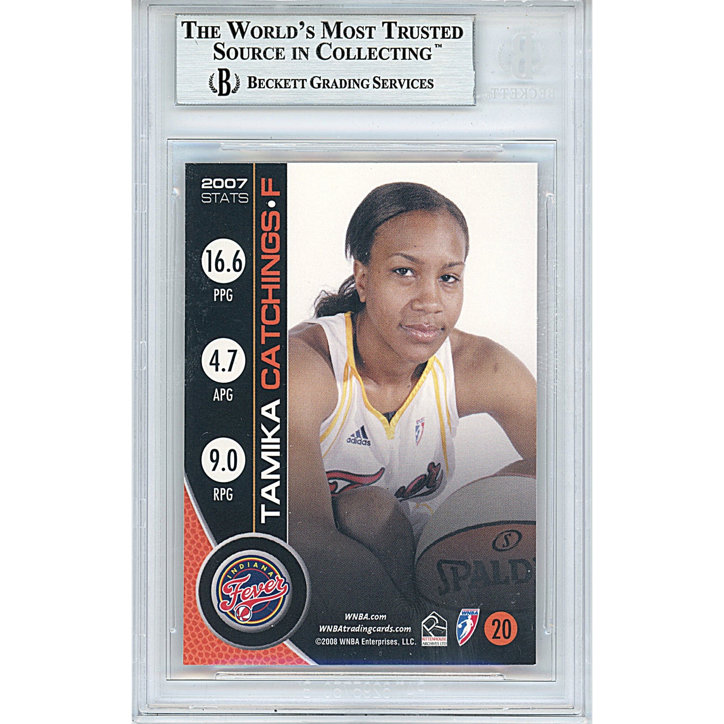Basketballs- Autographed- Tamika Catchings Signed Indiana Fever 2008 WNBA Basketball Card Beckett BAS Slabbed 00013799397 - 102
