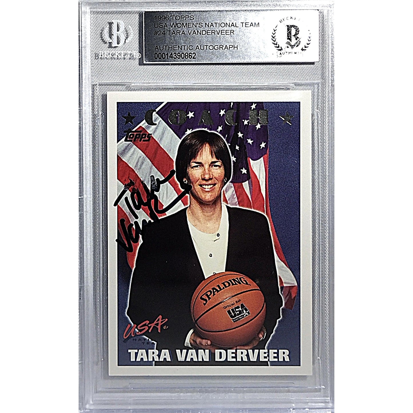 Basketballs- Autographed- Tara Vanderveer Signed 1996 Topps USA Women's National Team Basketball Card Beckett Slabbed 101