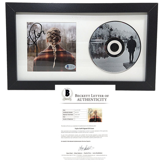 Music- Autographed- Taylor Swift Signed Evermore CD Cover Framed and Matted Horizontally with Compact Disc - Beckett BAS Letter of Authenticity 101